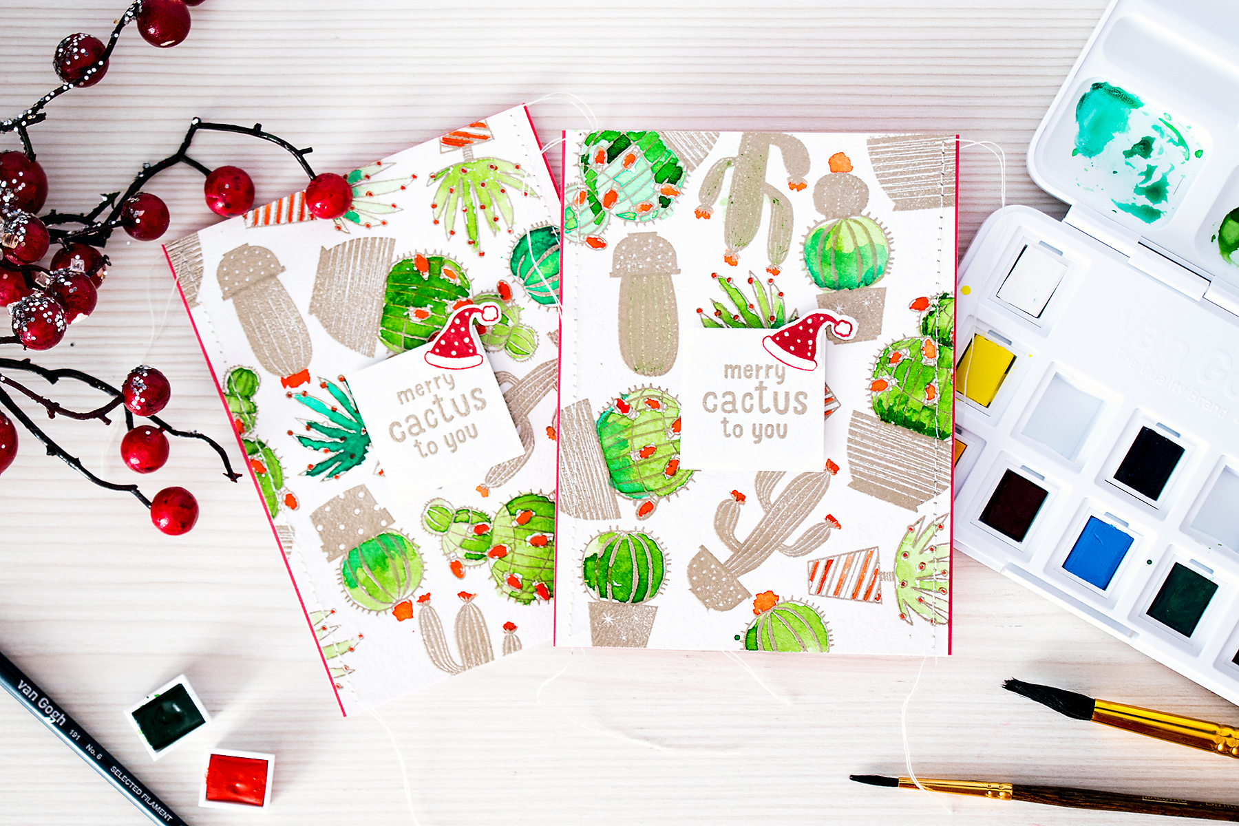 Yana Smakula | Hero Arts Merry Cactus to You Watercolor Holiday Cactus Card. Video