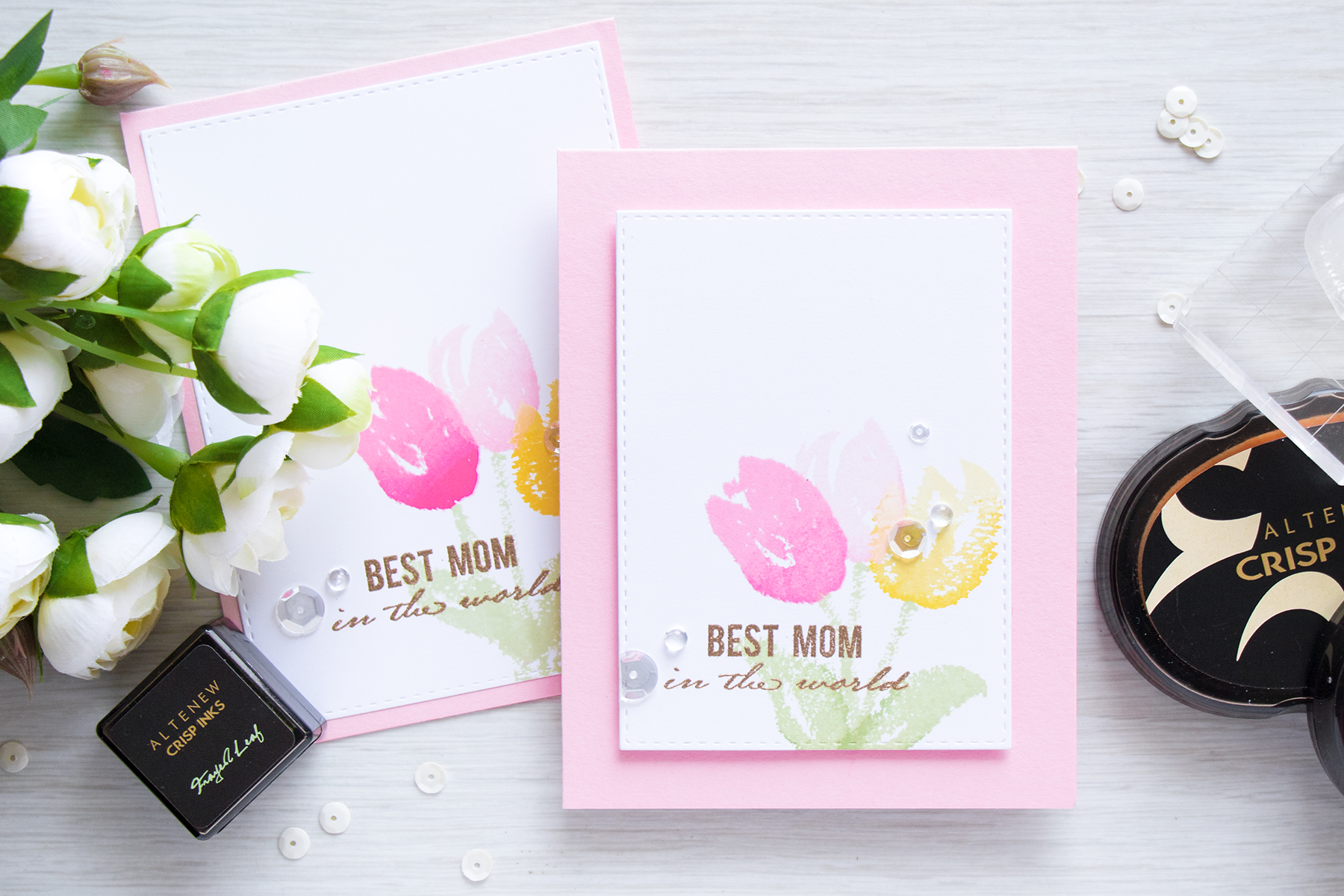 Altenew | Faux Watercolor Tulips Mother's Day Card by @yanasmakula