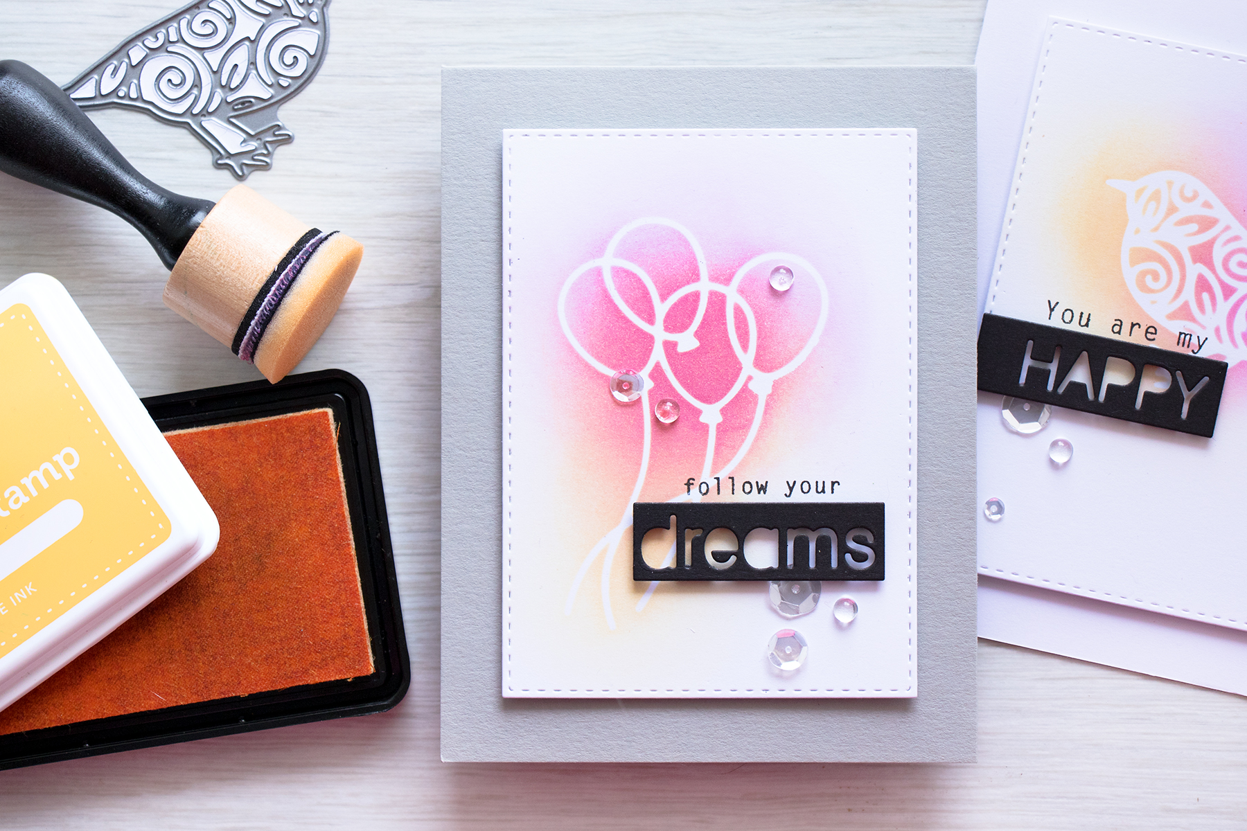 Simon Say Stamp | DIY Stencils using Dies. Two color ink blending