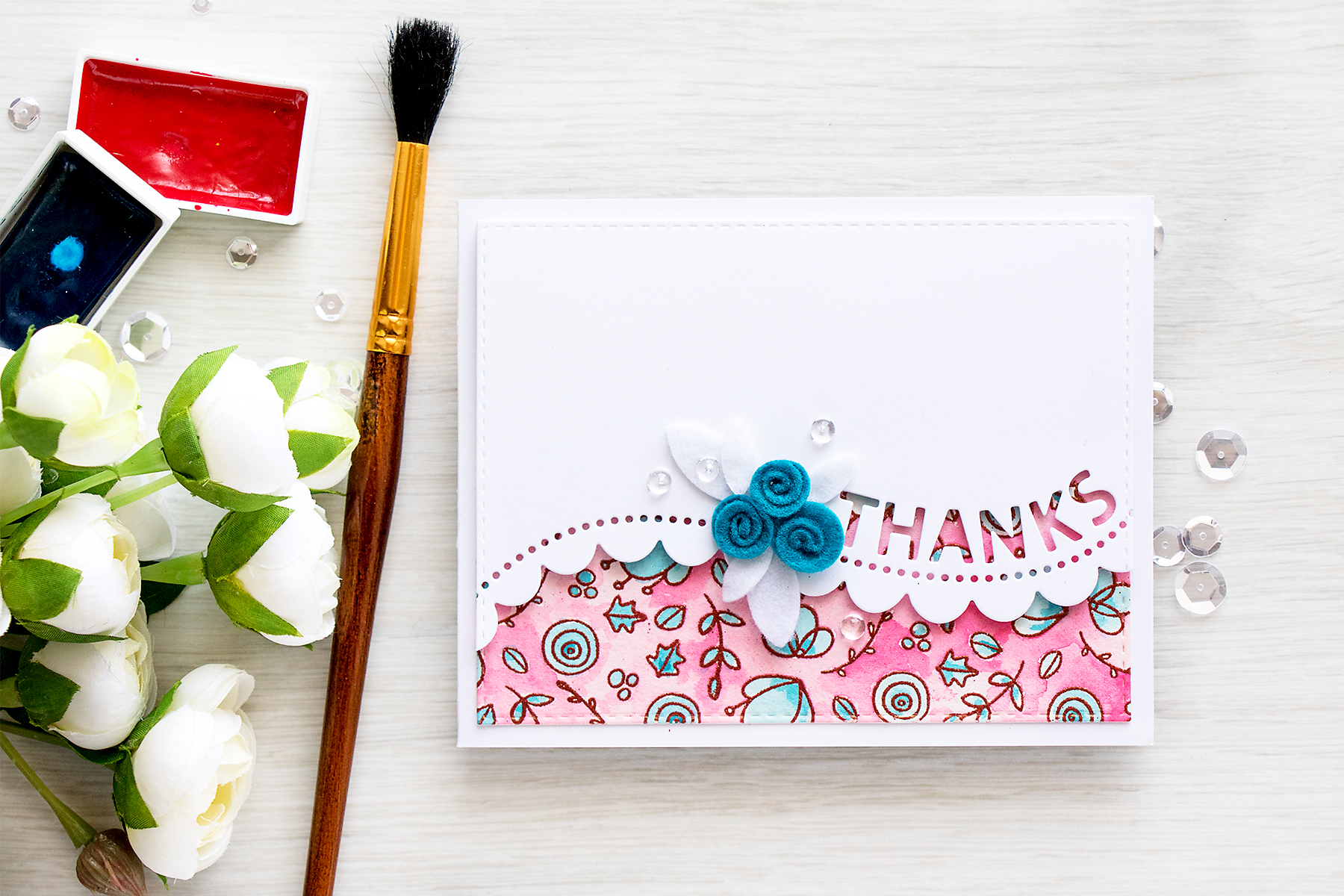 Simon Says Stamp | Watercolor + Felt Thanks Card