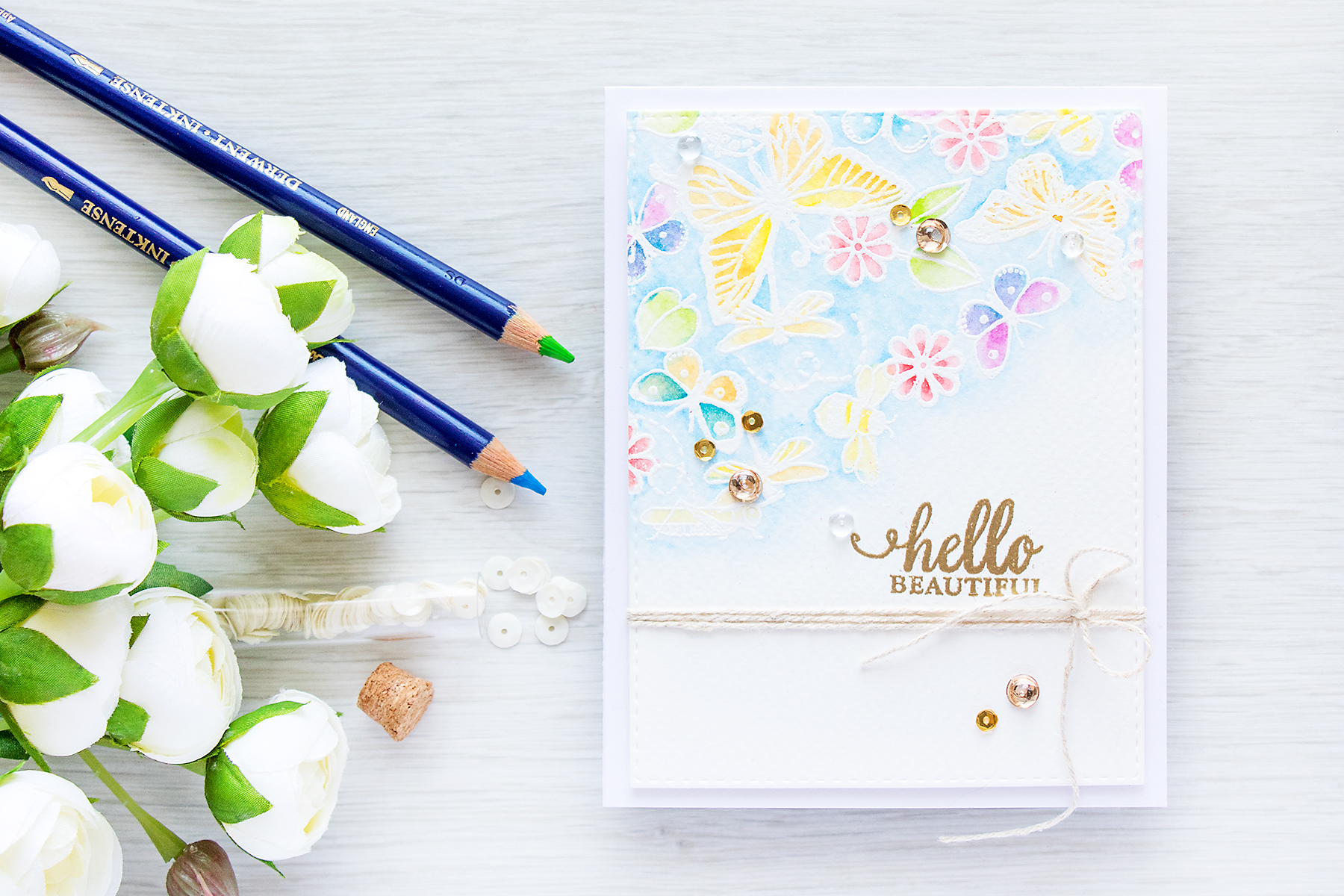 Hero Arts | Hello Beautiful - Watercolor Background with Derwent Inktense Pencils