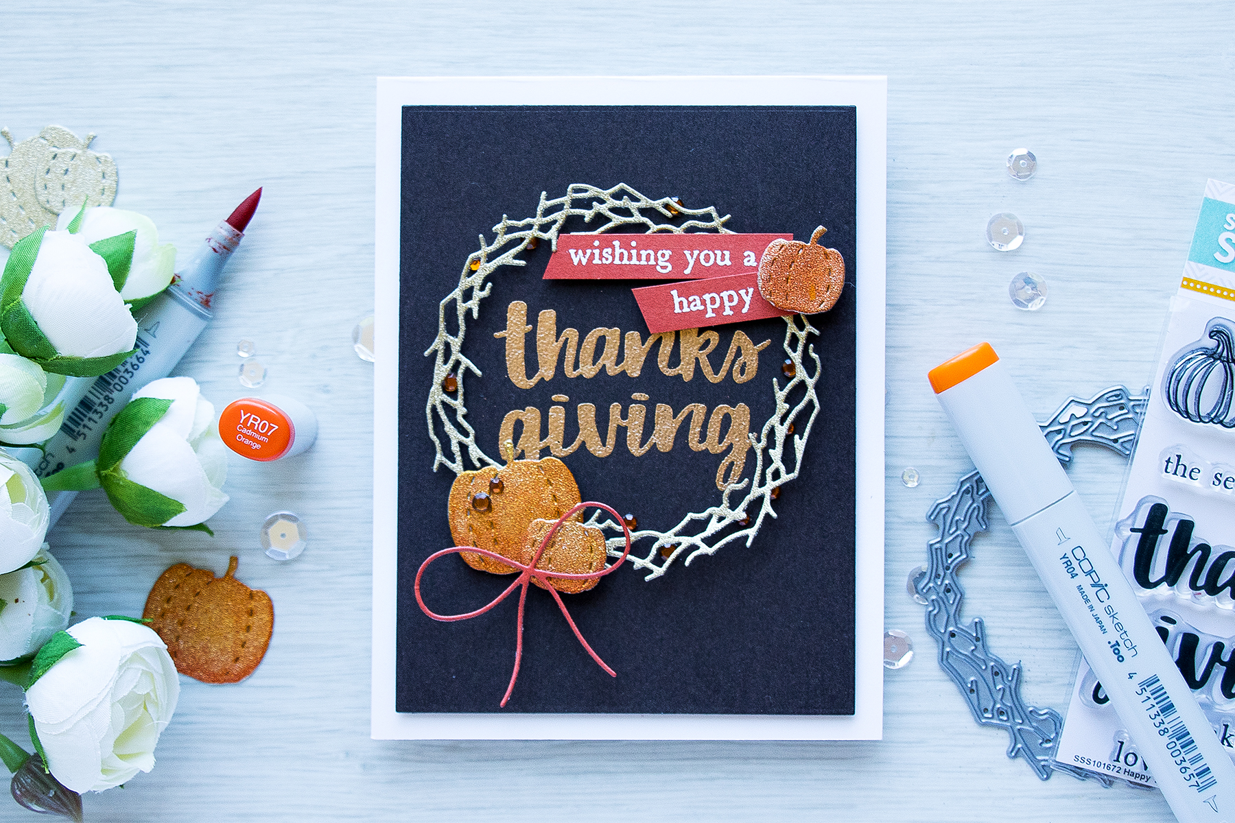 Its STAMPtember! Hero Arts Collaboration – Happy Thanksgiving Wreath Card by Yana Smakula