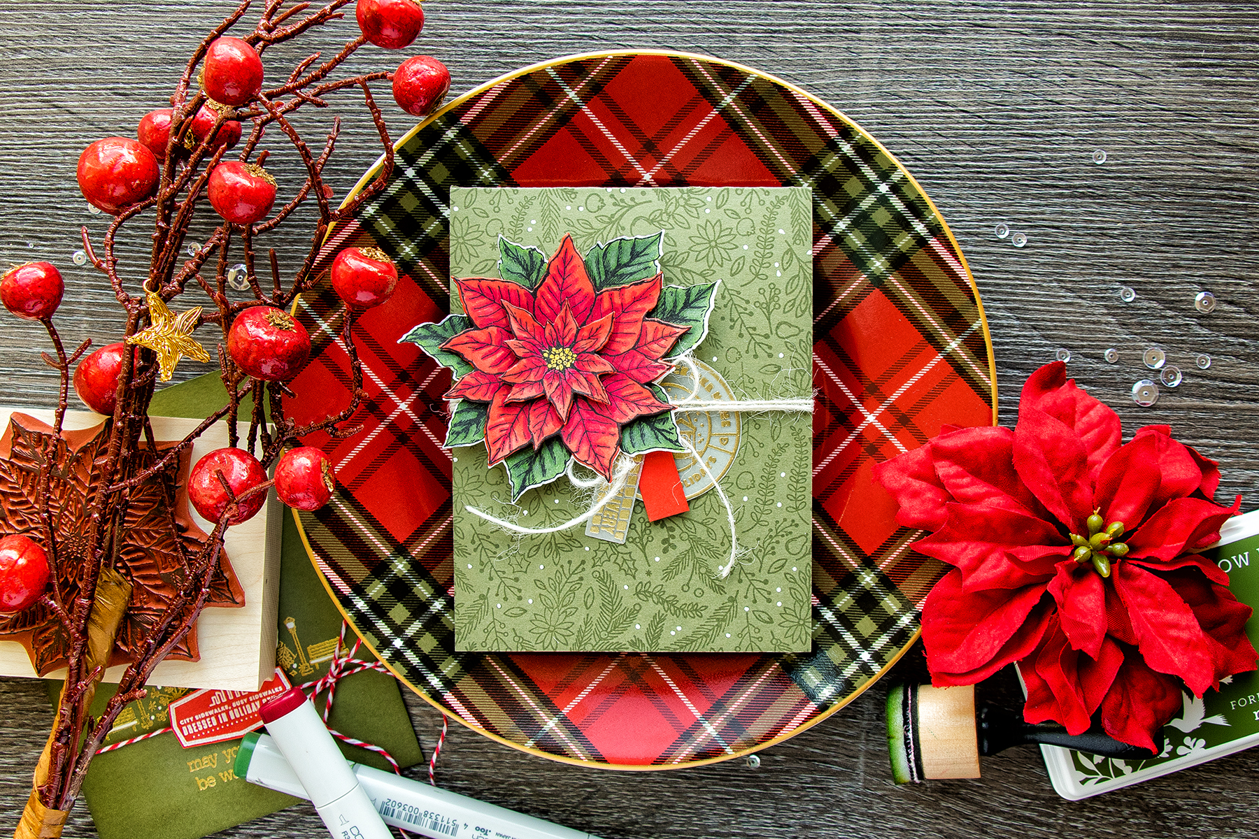 Hero Arts | Vintage Layered Poinsettia Card