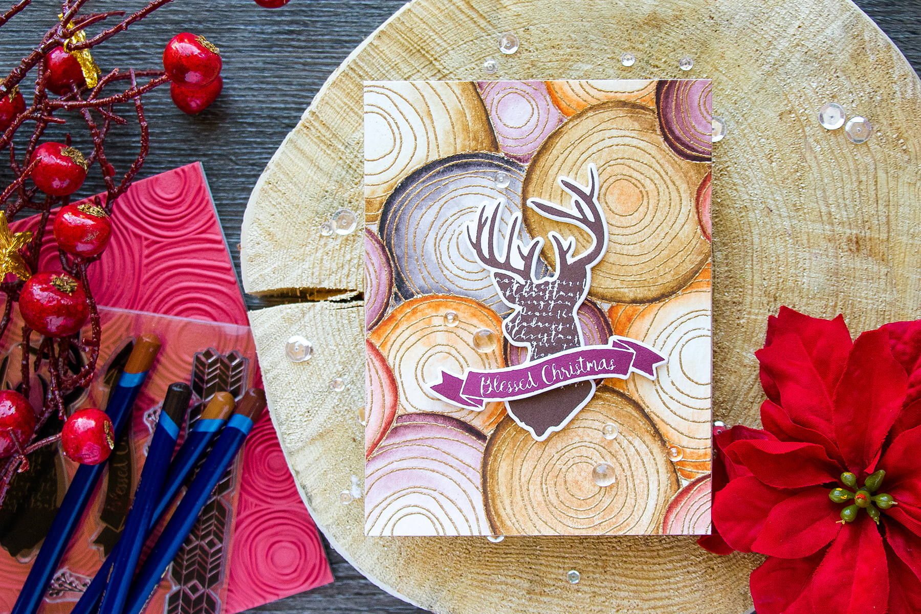 Simon Says Stamp | Masculine Christmas Card with Wood Slices Watercolor Background. Video