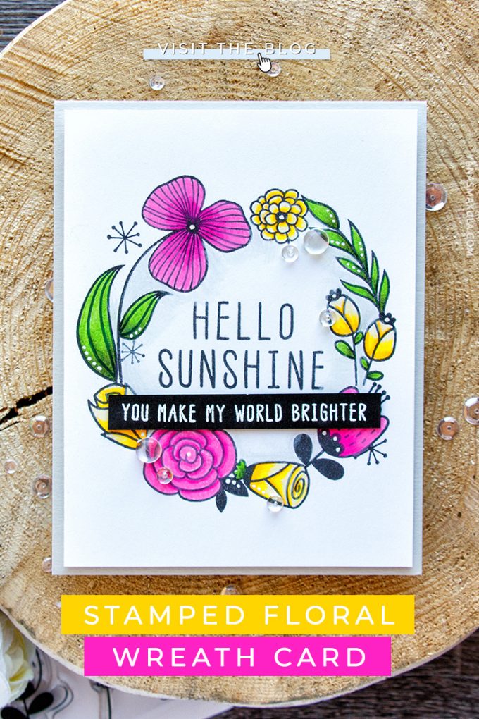 Altenew | Hello Sunshine Floral Wreath Card by Yana Smakula (colored with Prismacolor pencils) featuring Altenew Hello Sunshine Stamp Set #cardmaking #altenew #pencilcoloring