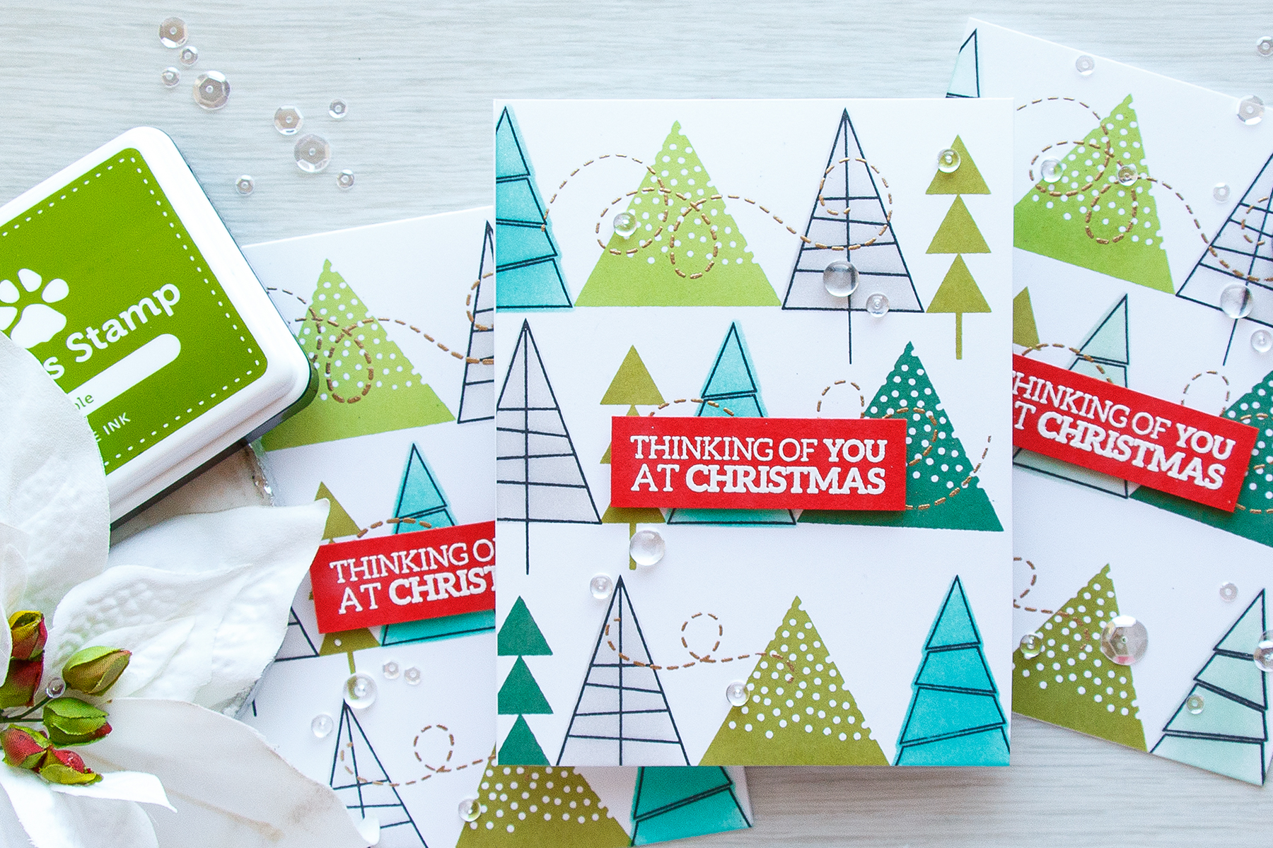 Simon Says Stamp | Caring Hearts Drive - Stamped Christmas Tree Patterns. Card & Video Tutorial by Yana Smakula