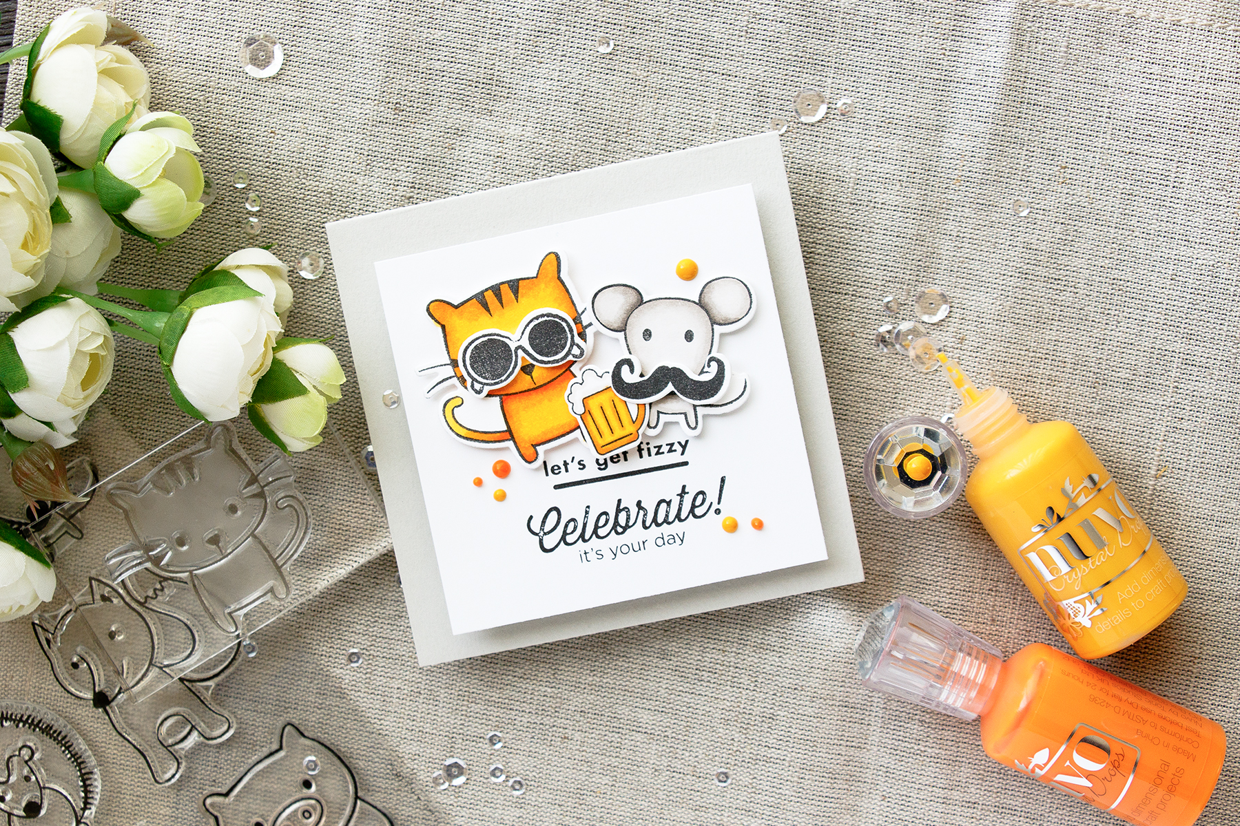 Hero Arts | Wobbler Let's Get Fizzy Funny Cat & Mouse Birthday Card