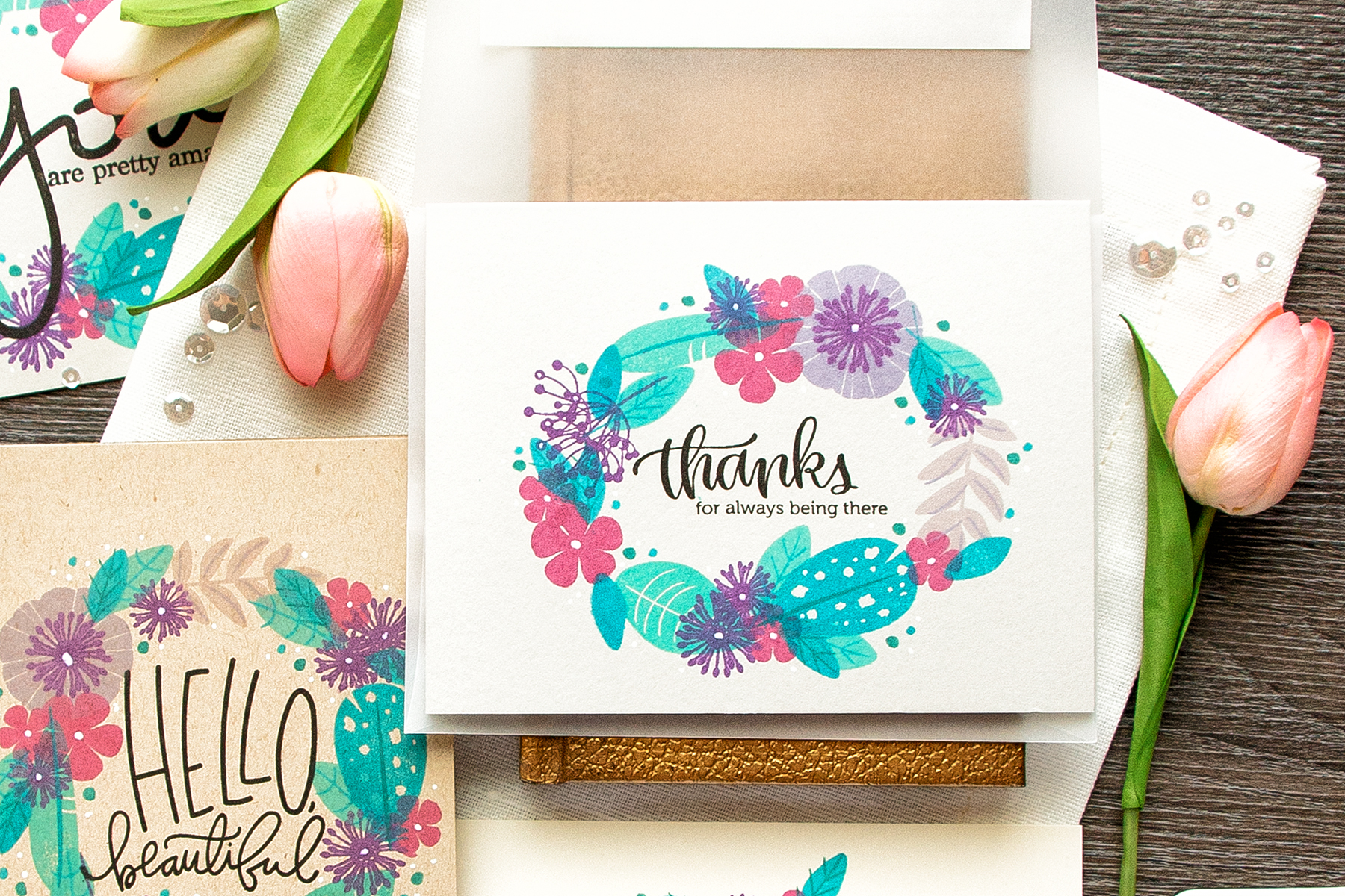 Simon Says Stamp | Quick Stamp Floral Wreath Cards with WPlus9 Feathers & Florals Stamp Set. Video