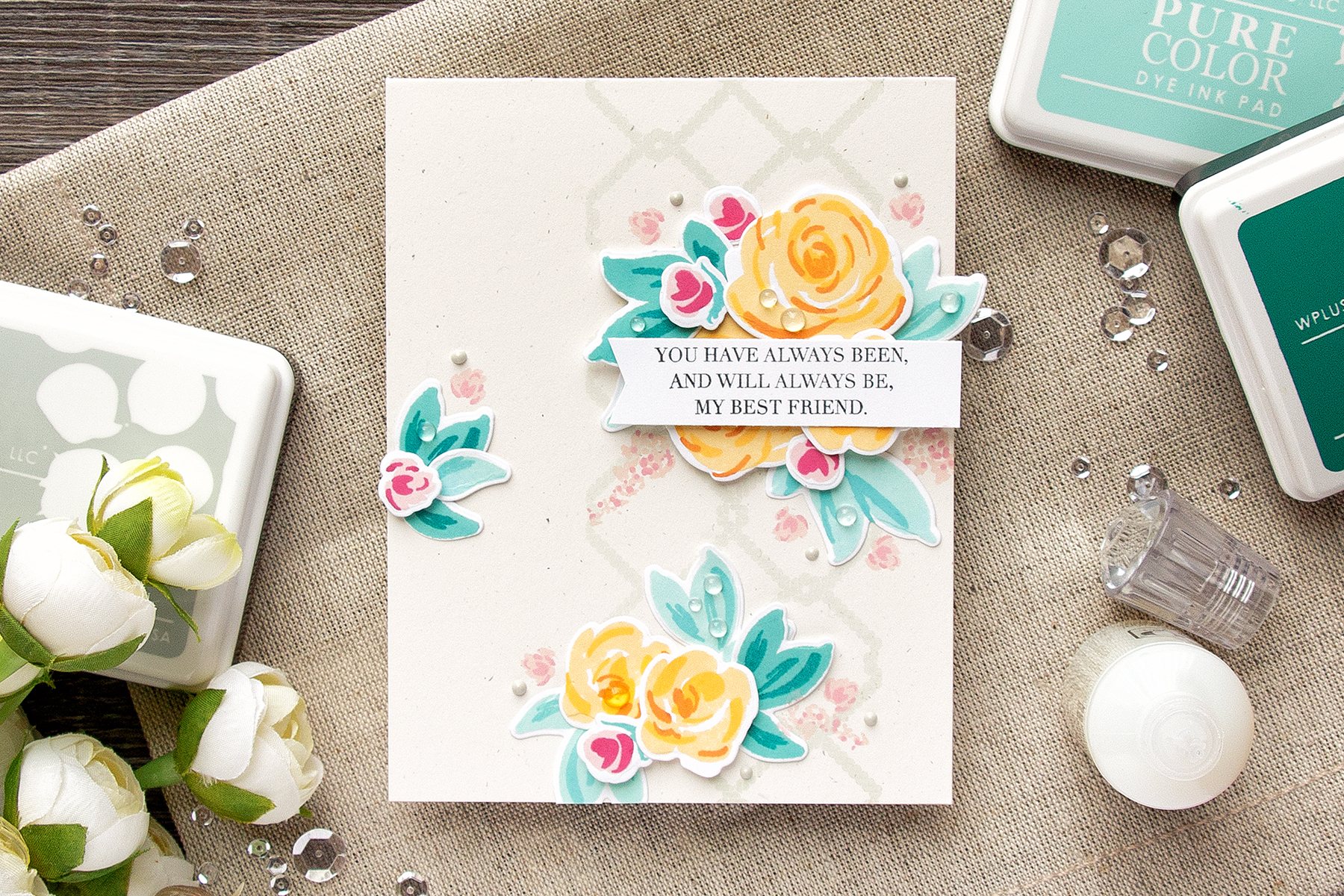 WPlus9 | Friendship Floral Card using Freehand Florals and Strictly Sentiments 4. Handmade card by Yana Smakula