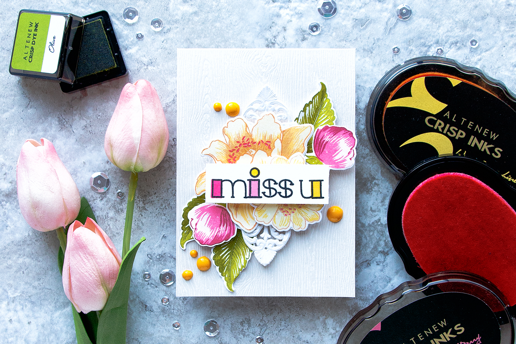 Altenew | Miss You Floral Card using Garden Treasures and Filled Alpha