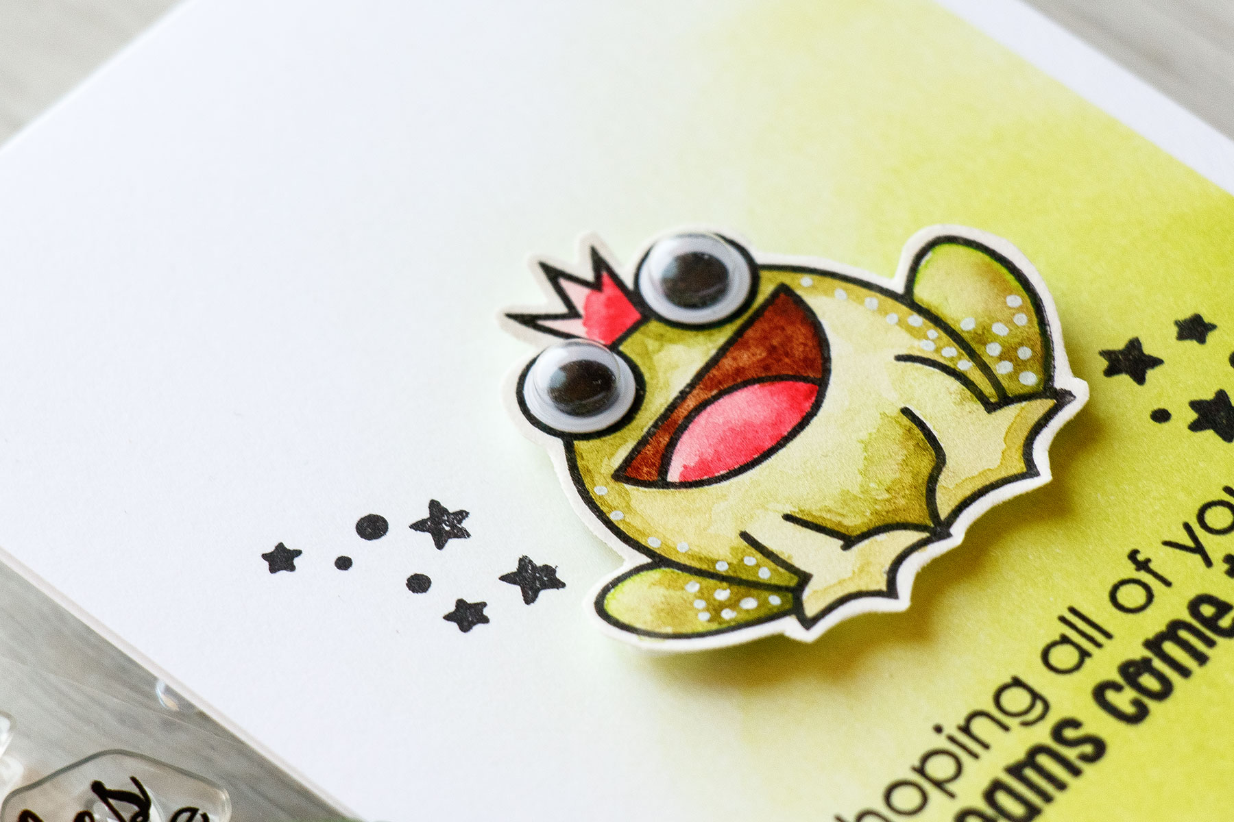 Paper Smooches | Hoping Your Dreams Come True card by Yana Smakula. Princess frog.