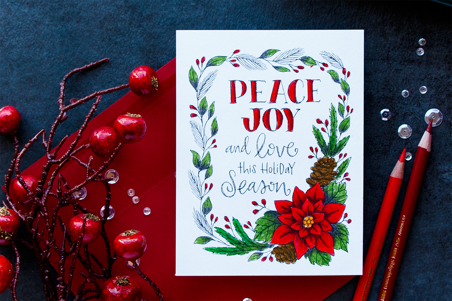 Simon Says Stamp | Pencil Colored Suzy's Watercolor Card - Peace & Joy Card