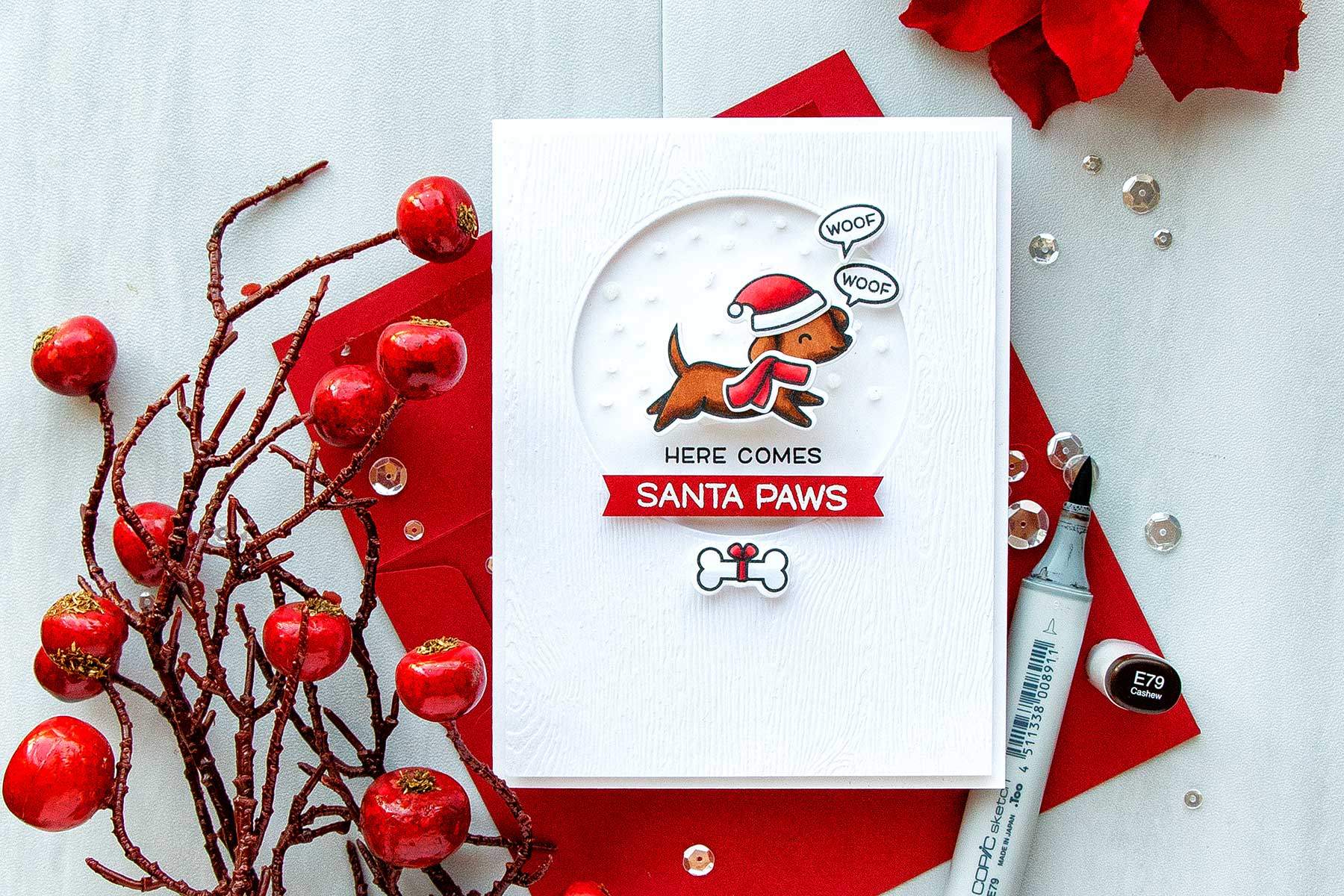 Simon Says Stamp | Here Comes Santa Paws Clean & Simple Christmas Card by Yana Smakula #simonsaysstamp #lawnfawn #christmascard #stamping