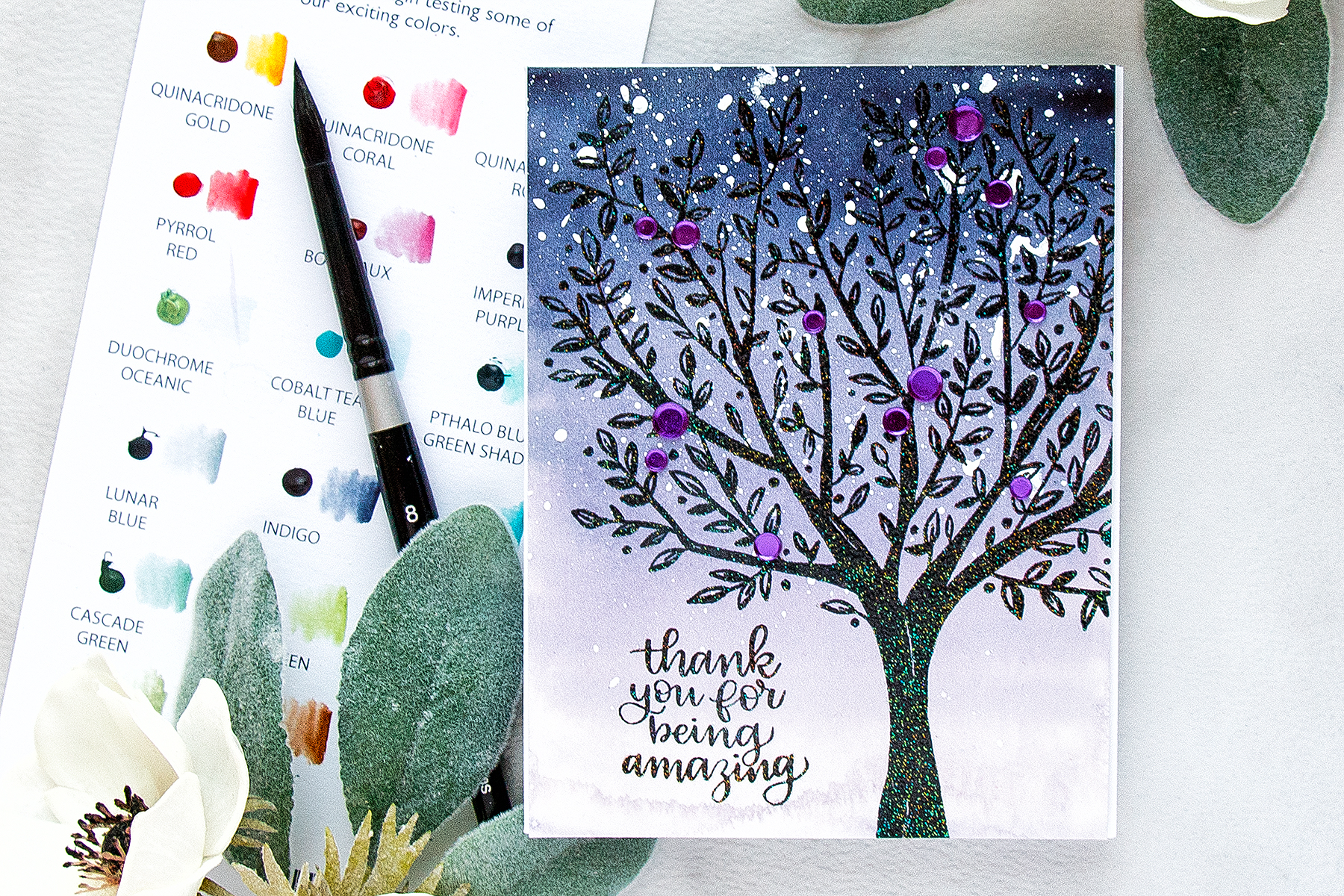 Simon Says Stamp | Watercolor Tree - Thank You For Being Amazing Card using BRUSHED BRANCHES Background SSS101792 stamp. #yanasmakula #simonsaysstamp #sssfriends #friendhsipcard #watercolortree