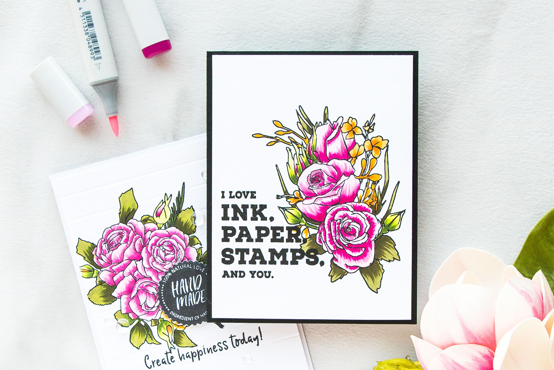 Altenew | Flick Style Copic Coloring with Altenew Florals using Forever & Always and Crafty Life Stamp sets. Projects by Yana Smakula. Video #altenew #cardmaking #yanasmakula #flickstylecoloring #handmadecard