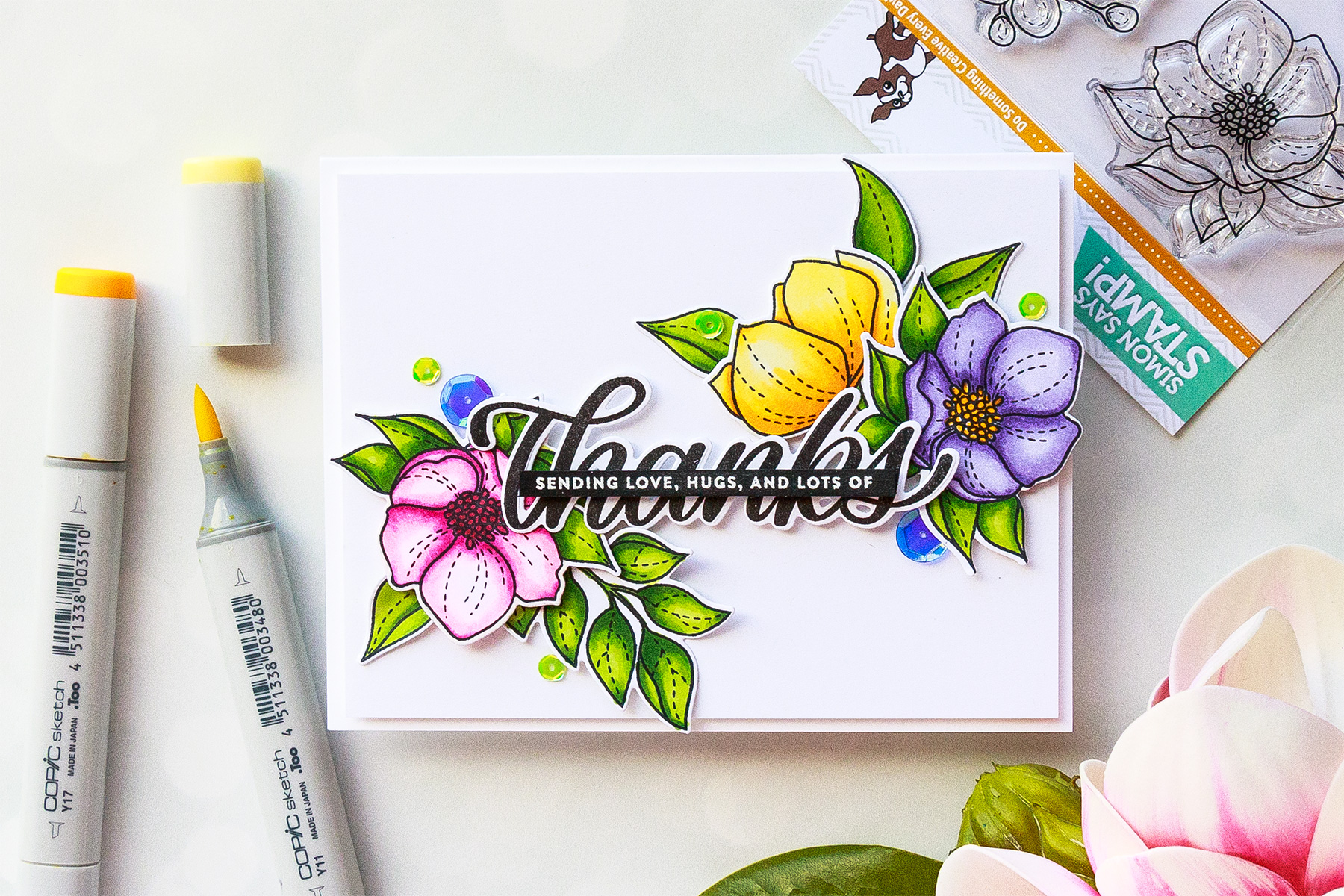 Simon Says Stamp | Sending Love, Hugs and Lots of Thanks card by Yana Smakula using Even More Spring Flowers and Big Thanks Words stamp sets #simonsaysstamp #stamping #cardmaking #handmadecard #thankyoucard