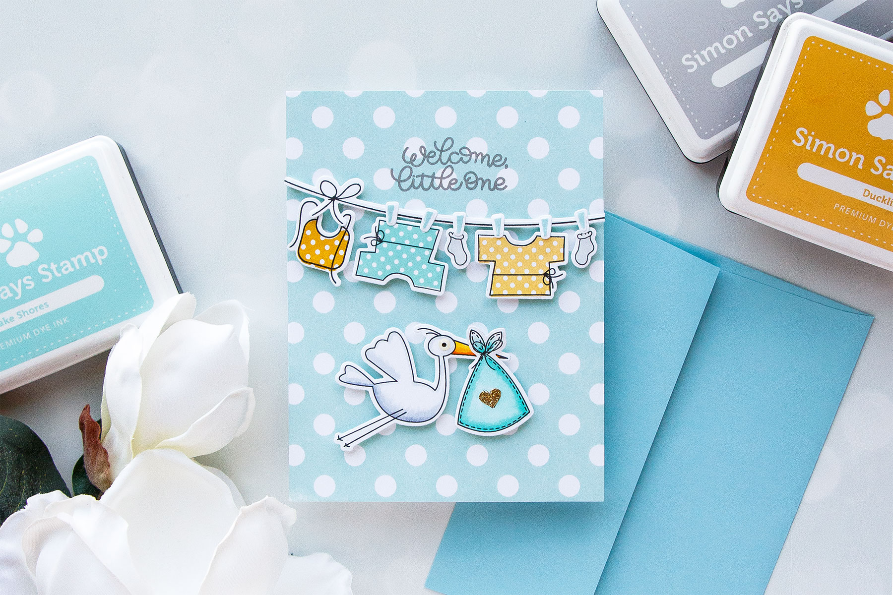 Simon Says Stamp | Welcome Little One - Baby Card using Oh Baby sss101815 stamps and coordinating dies #simonsayssstamp #simonsaydbestdays #stamping #babycard #cardmaking