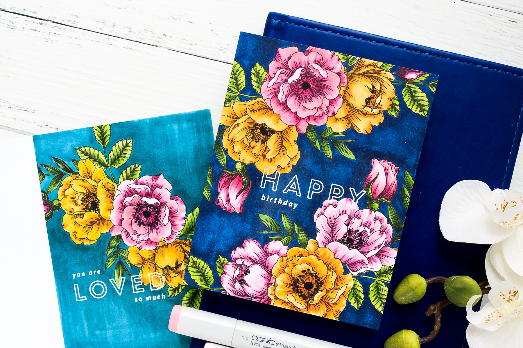 Simon Says Stamp | One Layer Floral Copic Colored Cards. Yippee For Yana Series. Video #cardmakingvideo #stamping #handmadecard #copiccoloring #adultcoloring