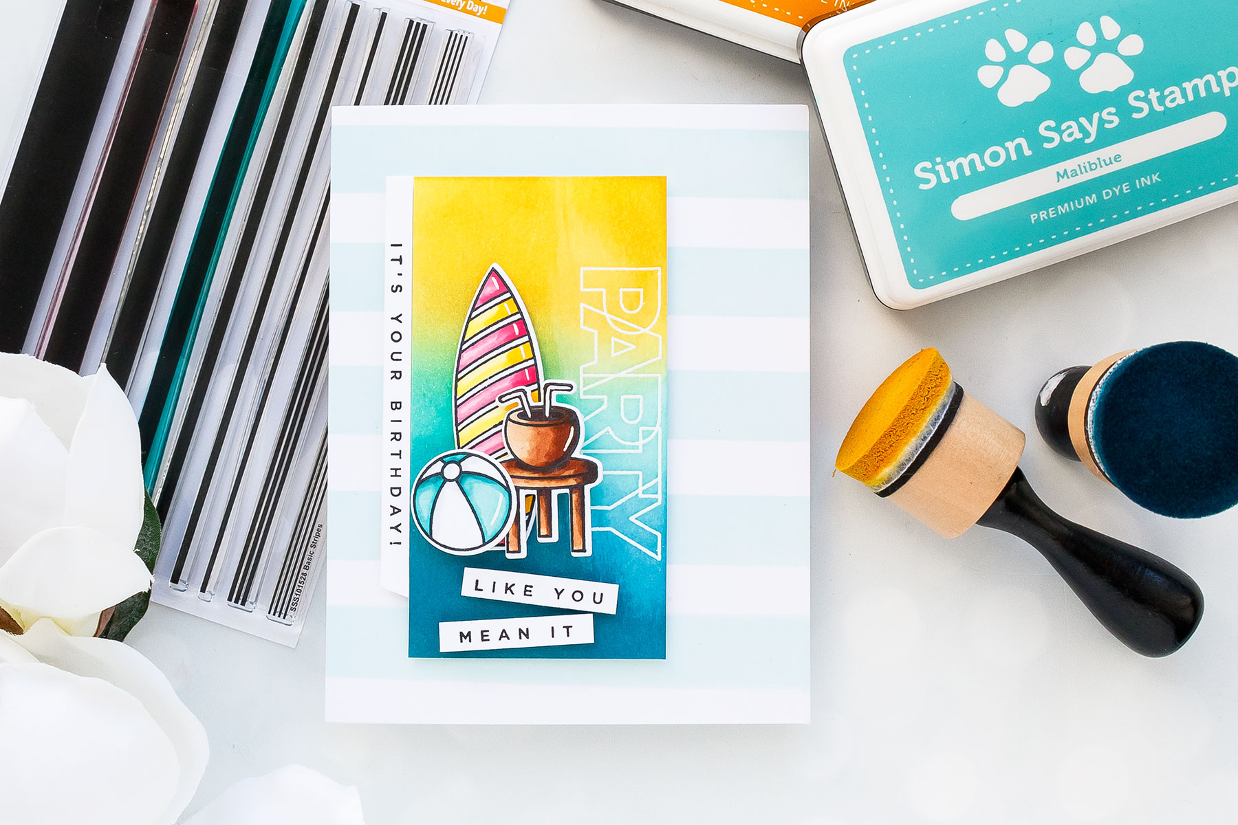 Simon Says Stamp | Summer Birthday Card. Party - It's Your Birthday! Card by Yana Smakula #cardmaking #stamping #handmadecard #copiccoloring #birthdaycard #summerbirthday #adultcoloring