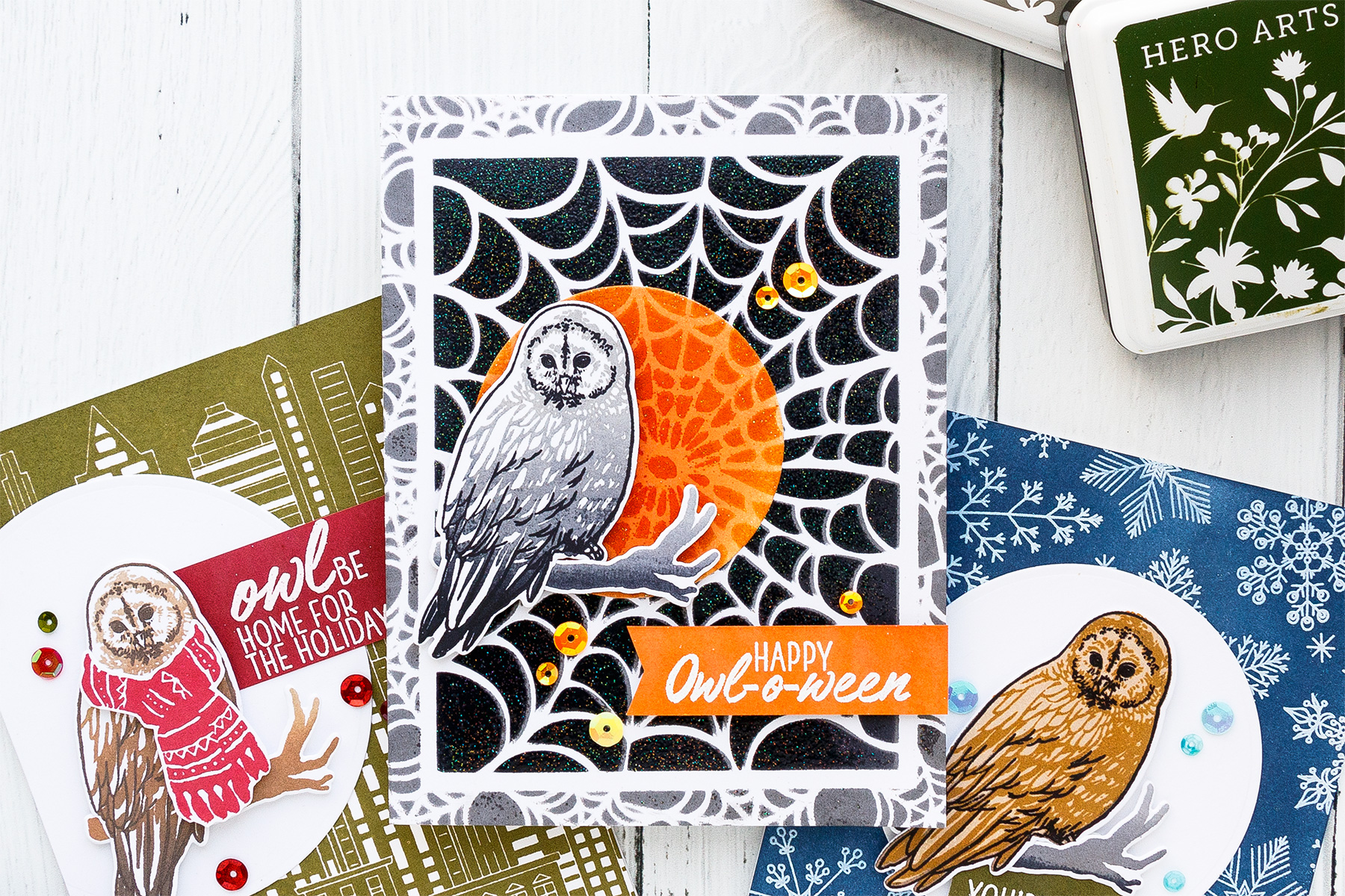 Hero Arts | Color Layering With Yana Series – Color Layering Owl Halloween & Christmas Cards. Video tutorial #yscardmaking #colorlayering #stamping #heroarts #halloweencard #owlcard