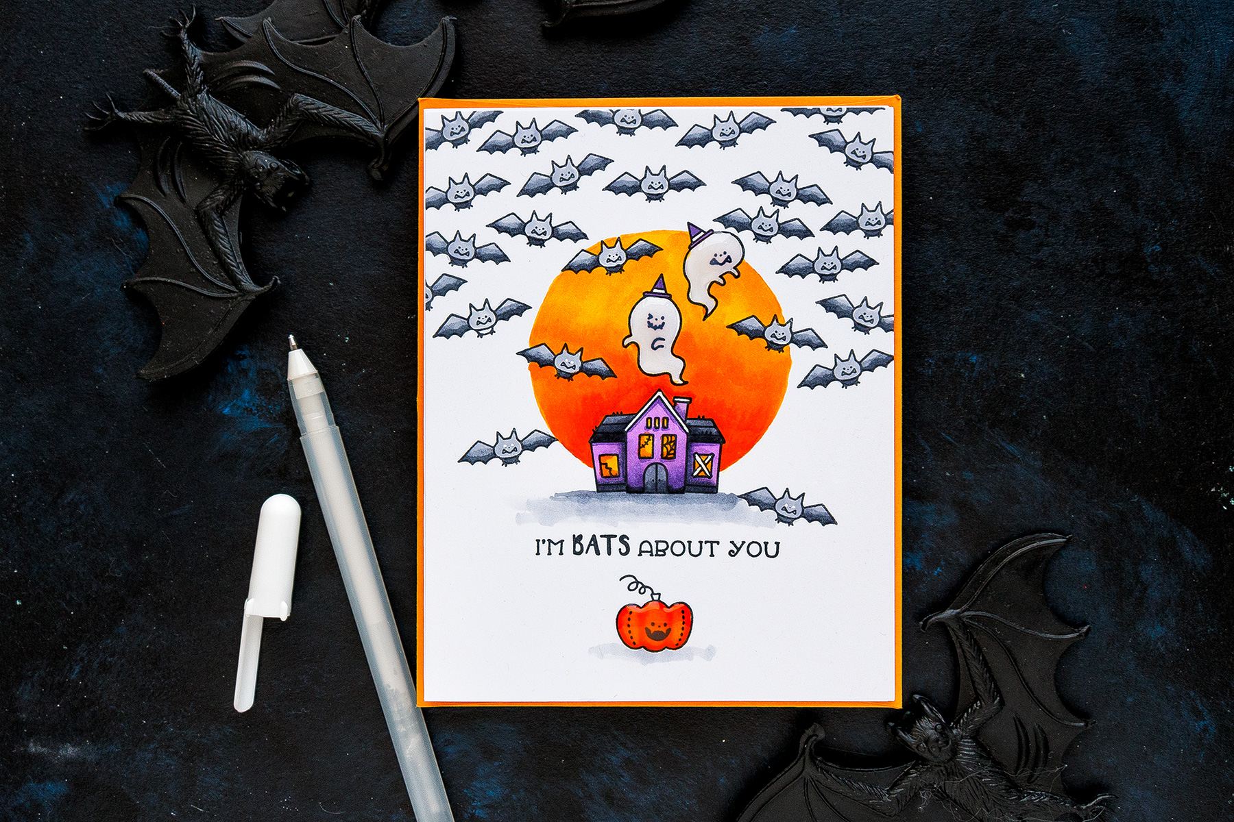 STAMPtember | Waffle Flower - One Layer Bats Over Your Halloween Card featuring Waffle Flower Sweet Tooth SSS101927 Stamptember Exclusive #stamptember #yscardmaking #halloweencard