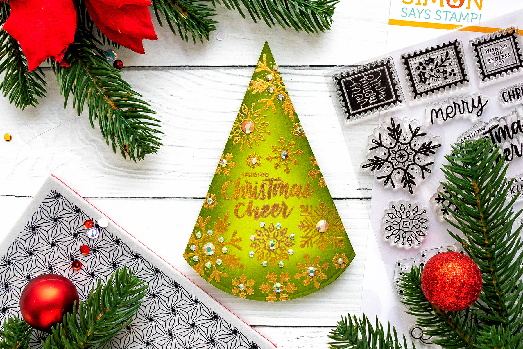 Triangle-Shaped Christmas Card by Yana Smakula for Simon Says Stamp