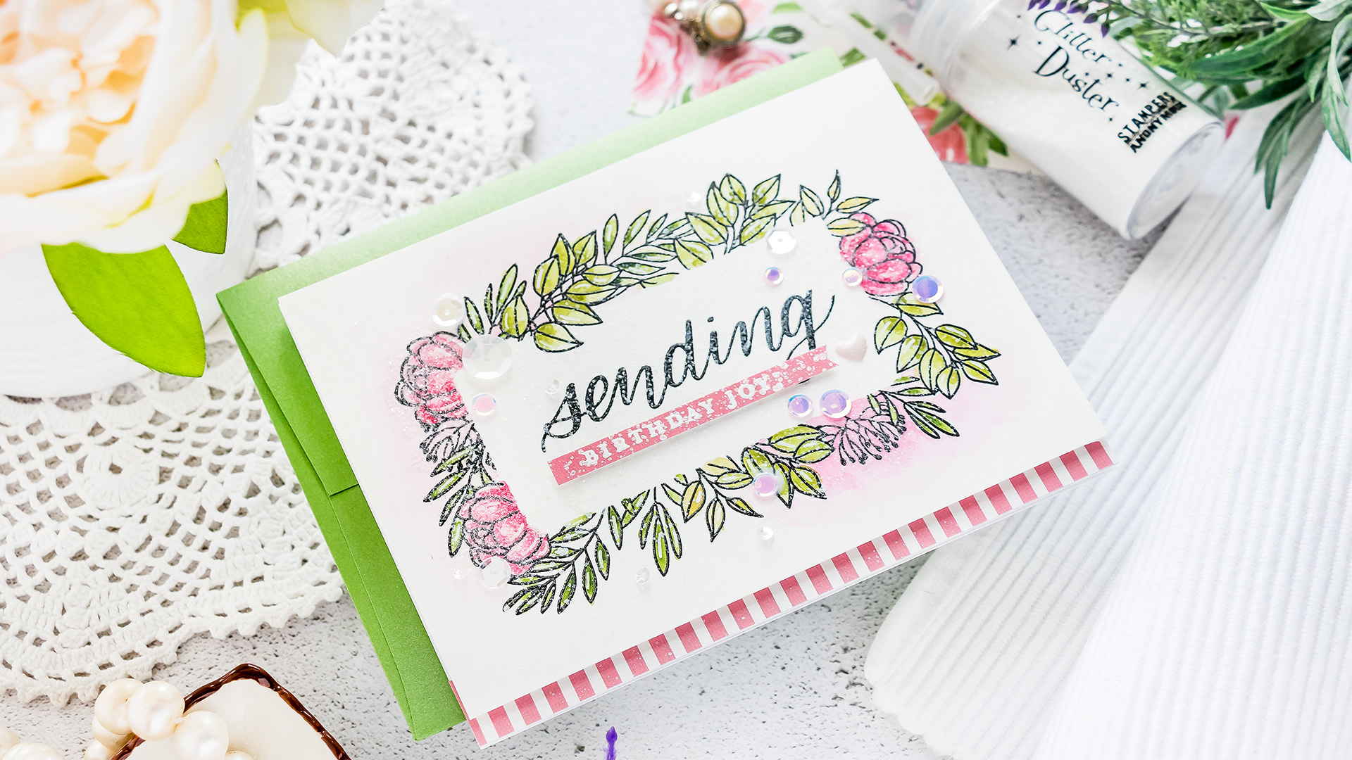 Simon Says Stamp June 2019 Card Kit - Sending Birthday Joy Handmade Greeting Card by Yana Smakula #sssck #cardmaking #simonsaysstamp