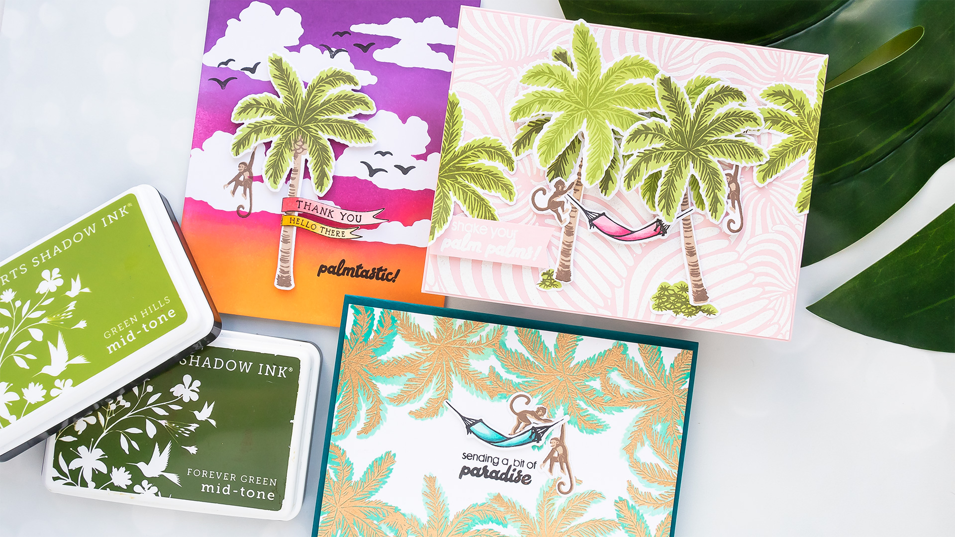 Hero Arts | Color Layering Palm Trees 3 Ways. Video tutorial by Yana Smakula #cardmaking #heroarts #greetingcard