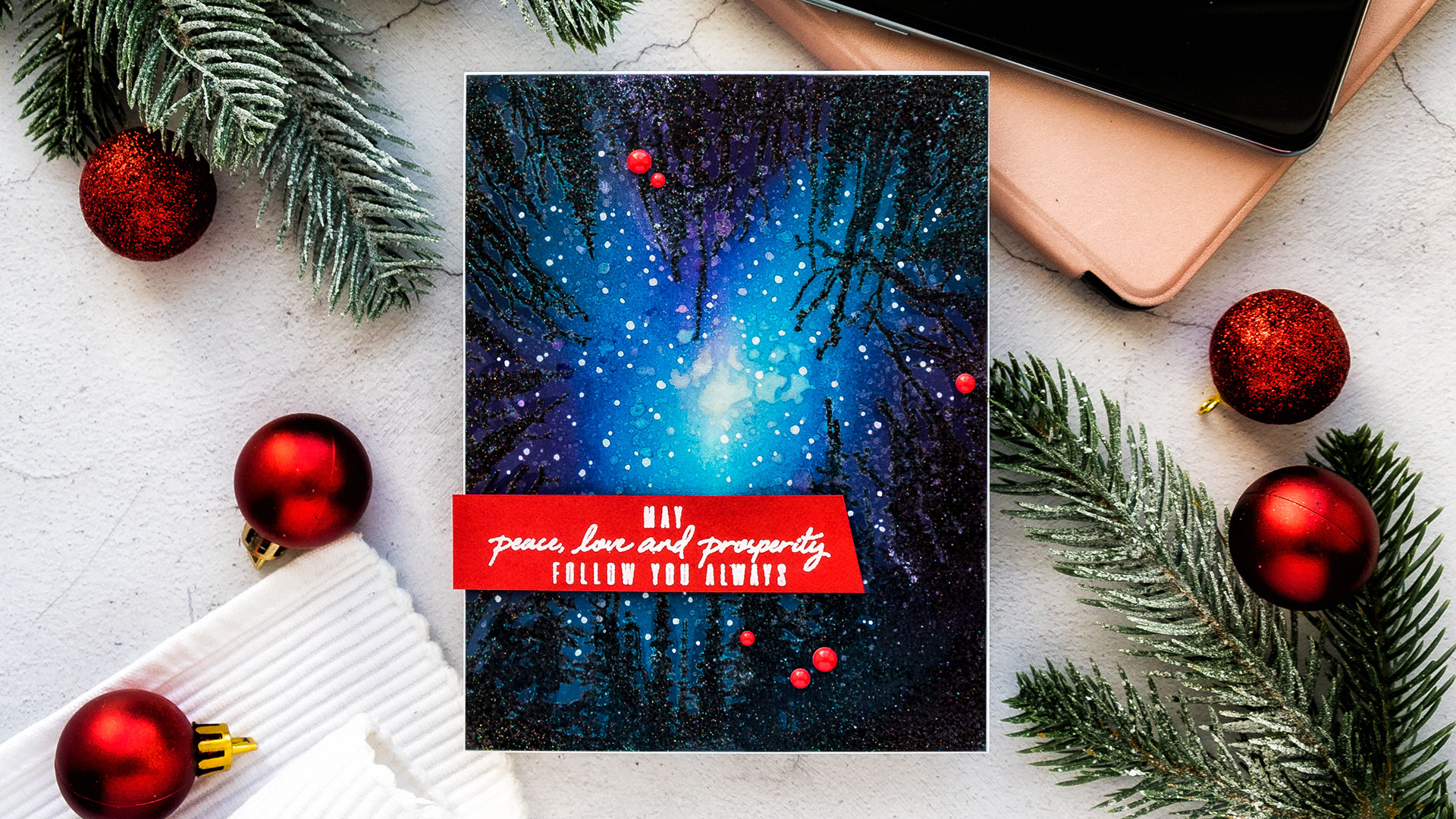 How-to: Night Sky / Galaxy Card Tutorial with Hero Arts Cathedral of Trees Bold Prints Stamp. Video tutorial by Yana Smakula