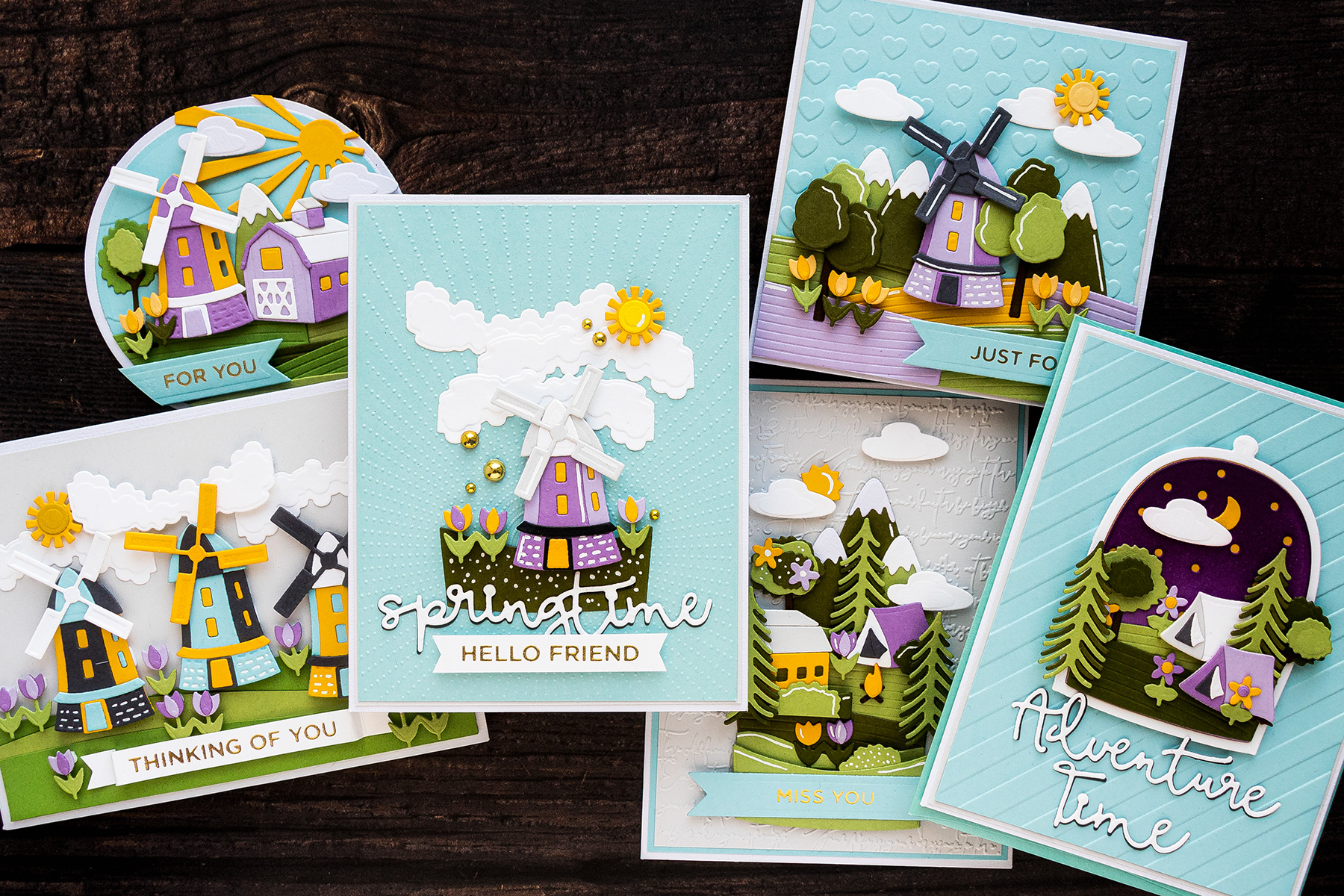 Spellbinders | Scenic Snapshot Cards by Yana Smakula featuring S4-1014 Santas Workshop Dies, S3-379 Adventure Time Snapshots Dies, S4-1020 Harvestime Snapshots, S4-1017 Springtime Snapshots #spellbinders #diecutting #cardmaking #NeverStopMaking