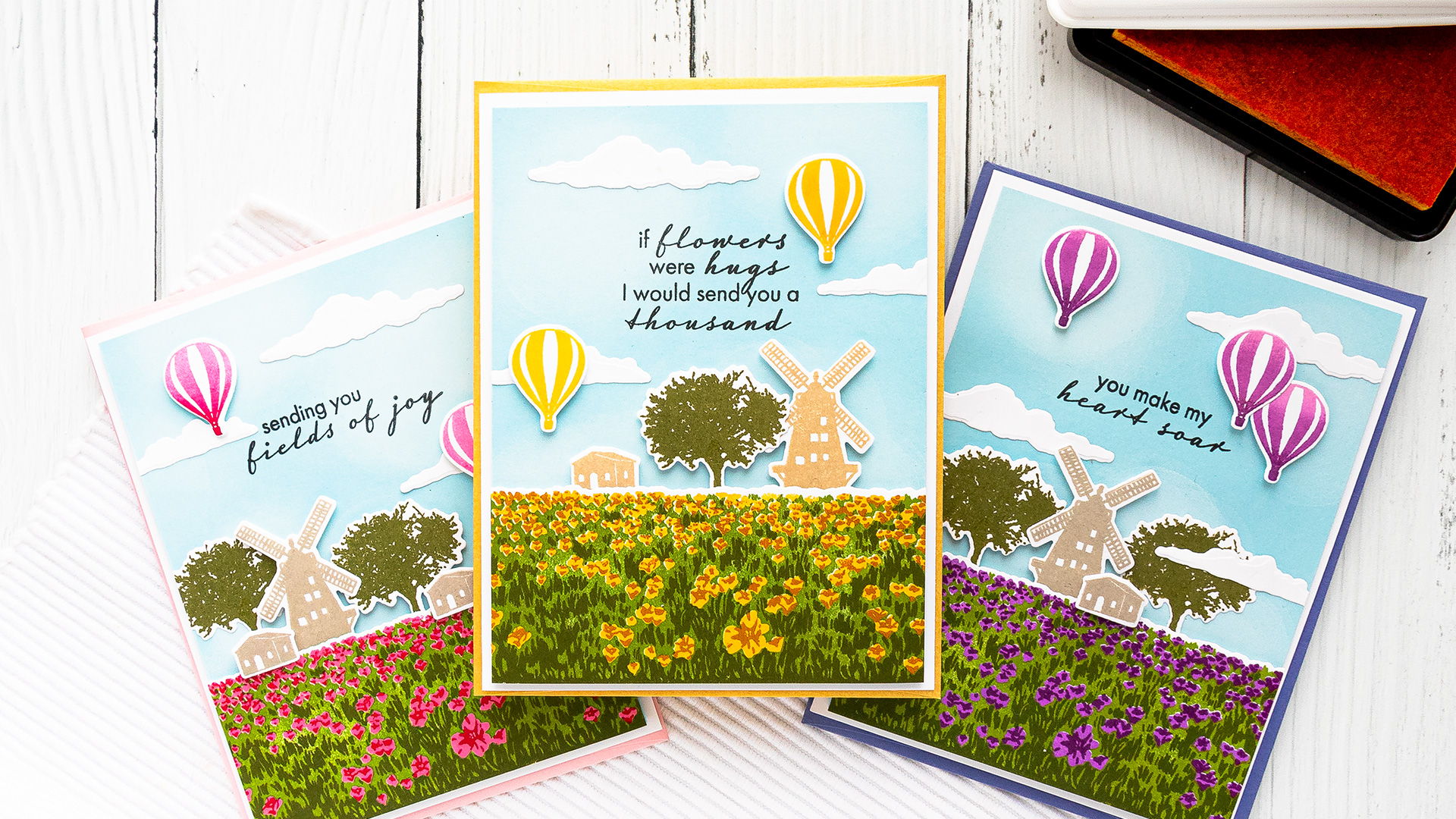 Hero Arts | Color Layering HeroScrapes Tulip Field Cards. Video tutorial by Yana Smakula #cardmaking #heroarts #heroscrapes #colorlayering