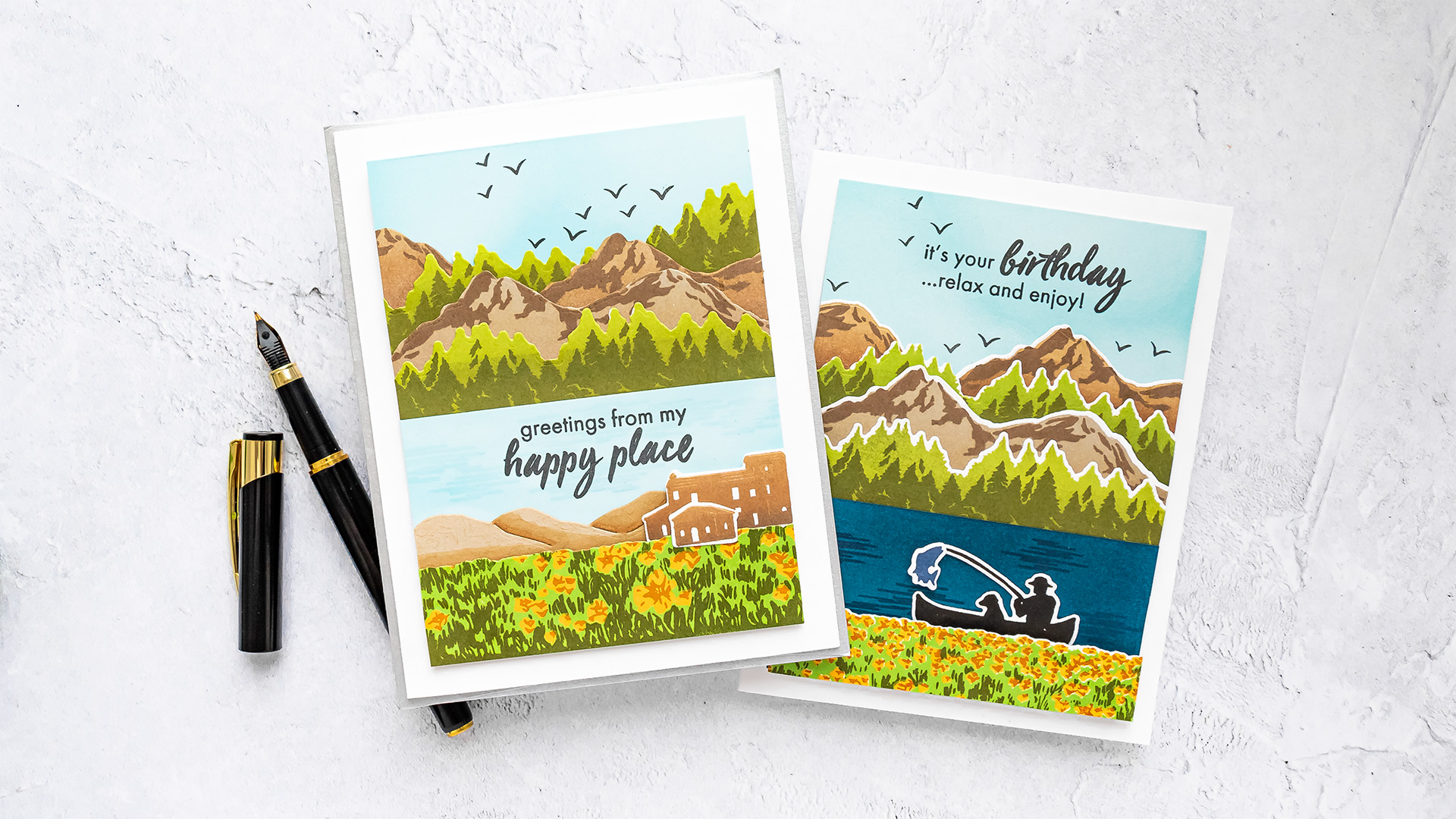 Hero Arts | Color Layering Mountains at the Lake Cards. Video tutorial by Yana Smakula #heroarts #colorlayering #cardmaking