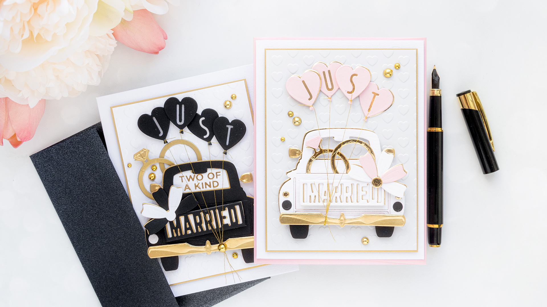 Spellbinders | Truck Wedding Cards with April Club Dies. Video tutorial by Yana Smakula #cardmaking #Spellbinders #SpellbindersClubKits #NeverStopMaking #DieCutting #WeddingCard