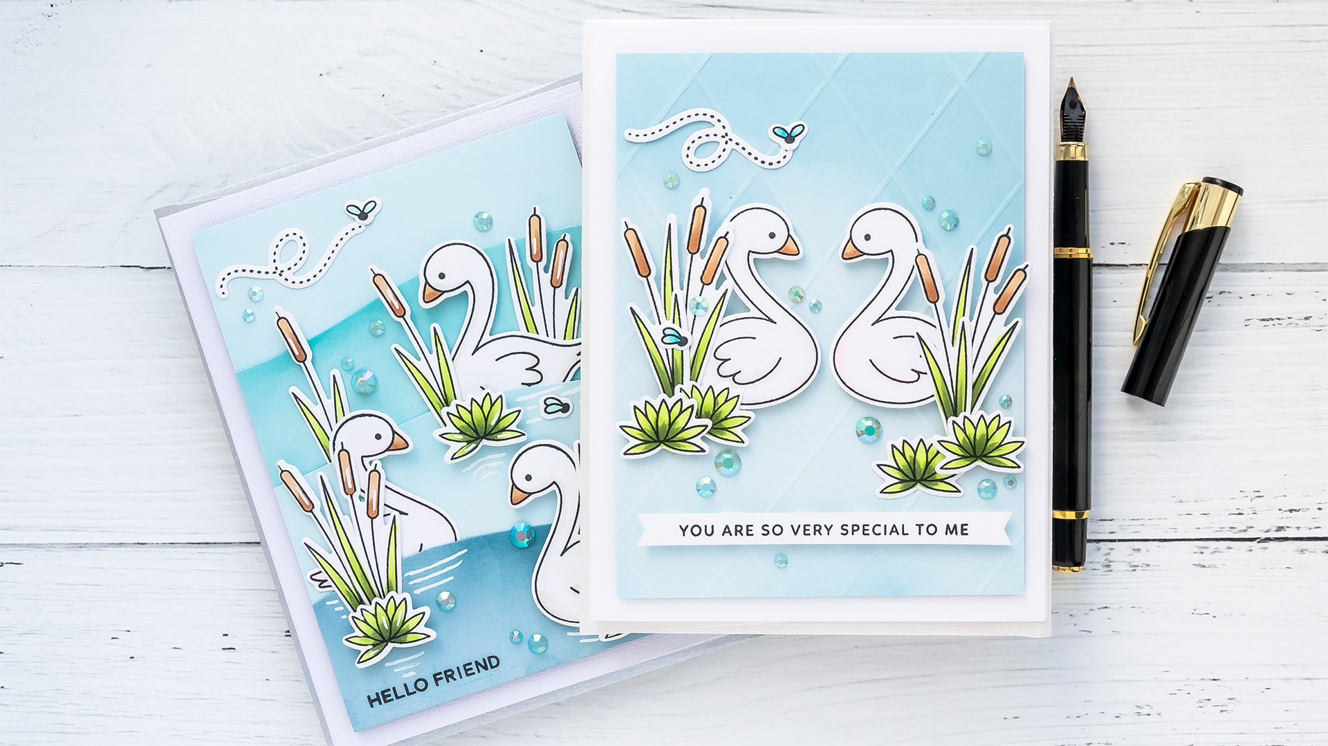 Pretty Pink Posh | Water Scene Cards with Pond Friends Stamps. Video tutorial by Yana Smakula #PrettyPinkPosh #cardmaking #stamping