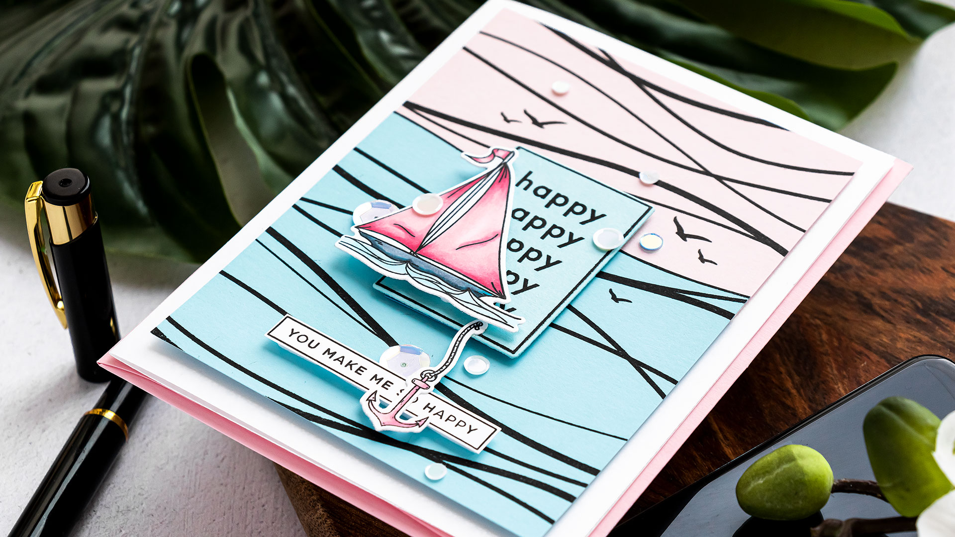 Simon Says Stamp | Abstract Sailboat Card featuring WAVES sss101982, YOUR LIGHT sss101999 and CZ Design HAPPY DAYS czs54 stamp sets #SimonSaysStamp #Cardmaking #Stamping #HandmadaCard