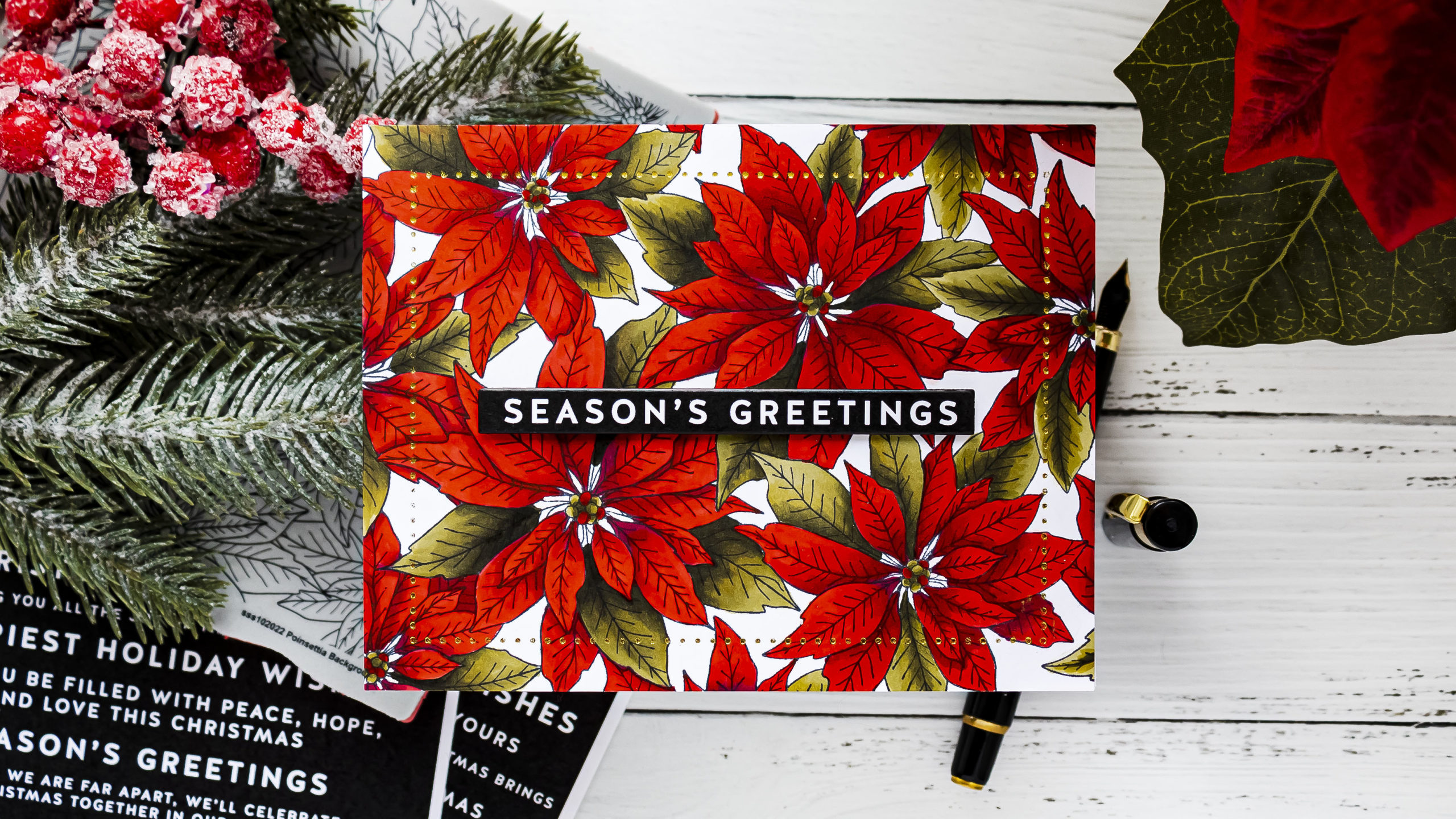 Simon Says Stamp | A Coloring Experiment - Vivid Poinsettias Christmas Greeting Card