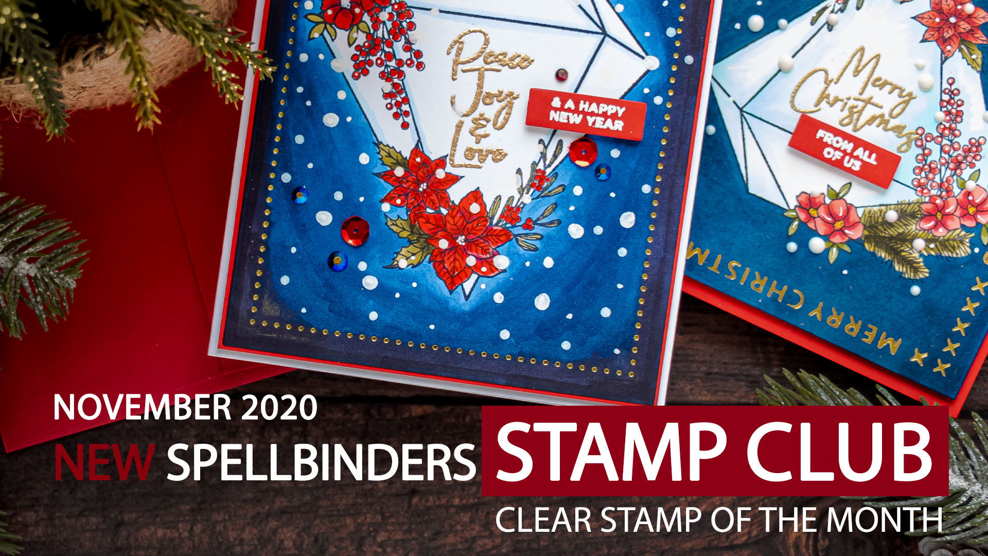 Spellbinders | Clear Stamp Of The Month Club Launch November 2020 Christmas Gem. Video tutorial - Christmas Greeting Cards