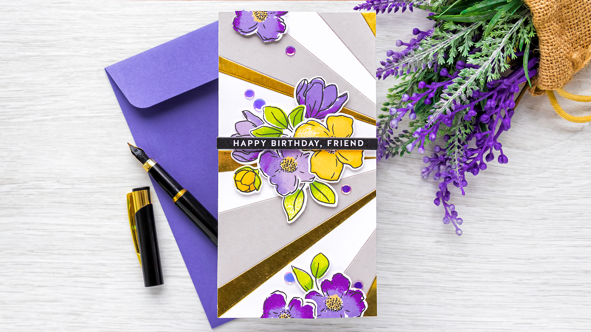 Simon Says Stamp | Mini Slimline Birthday in Yellow and Purple