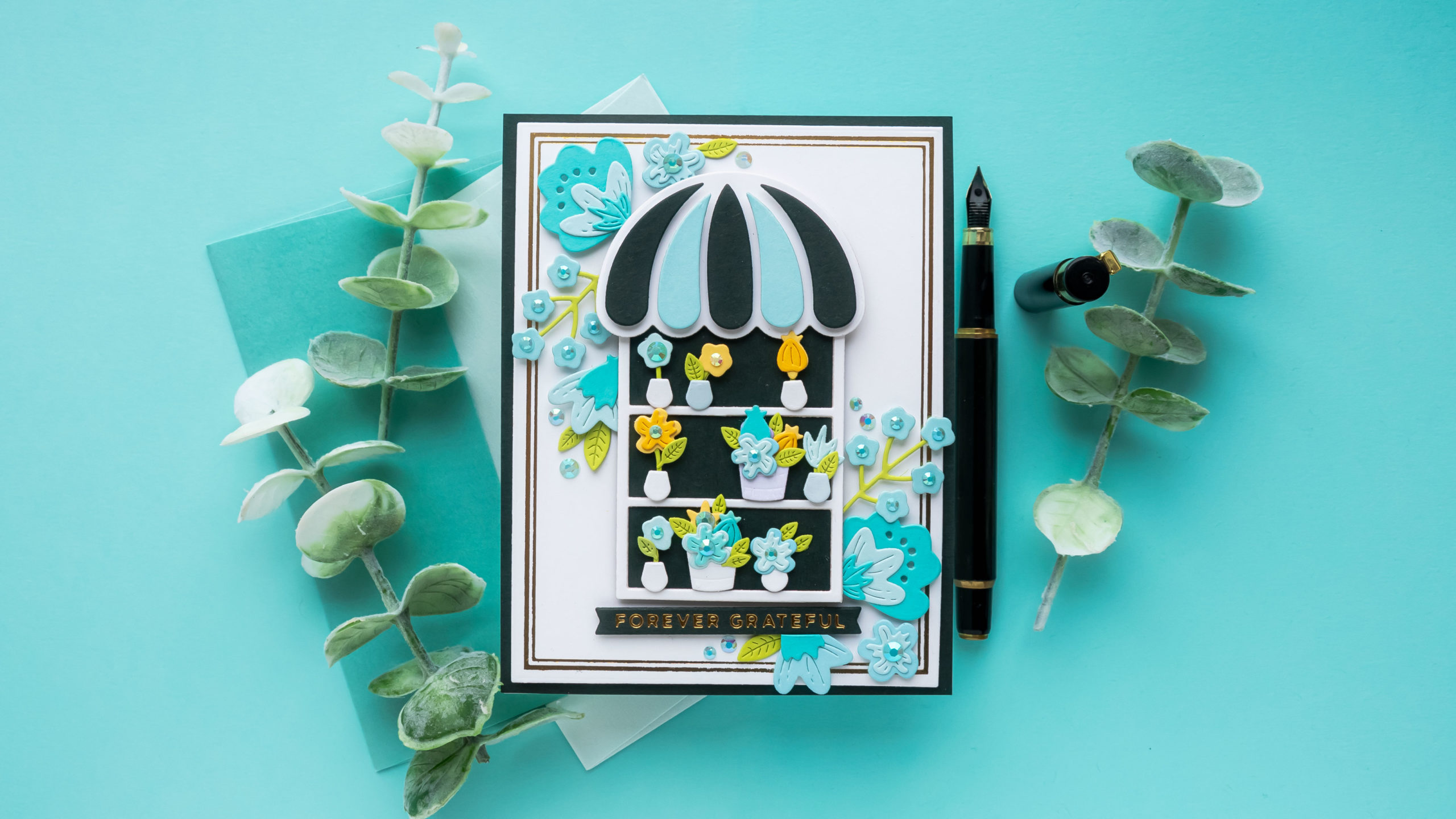 Floral Window Display - Grateful Card