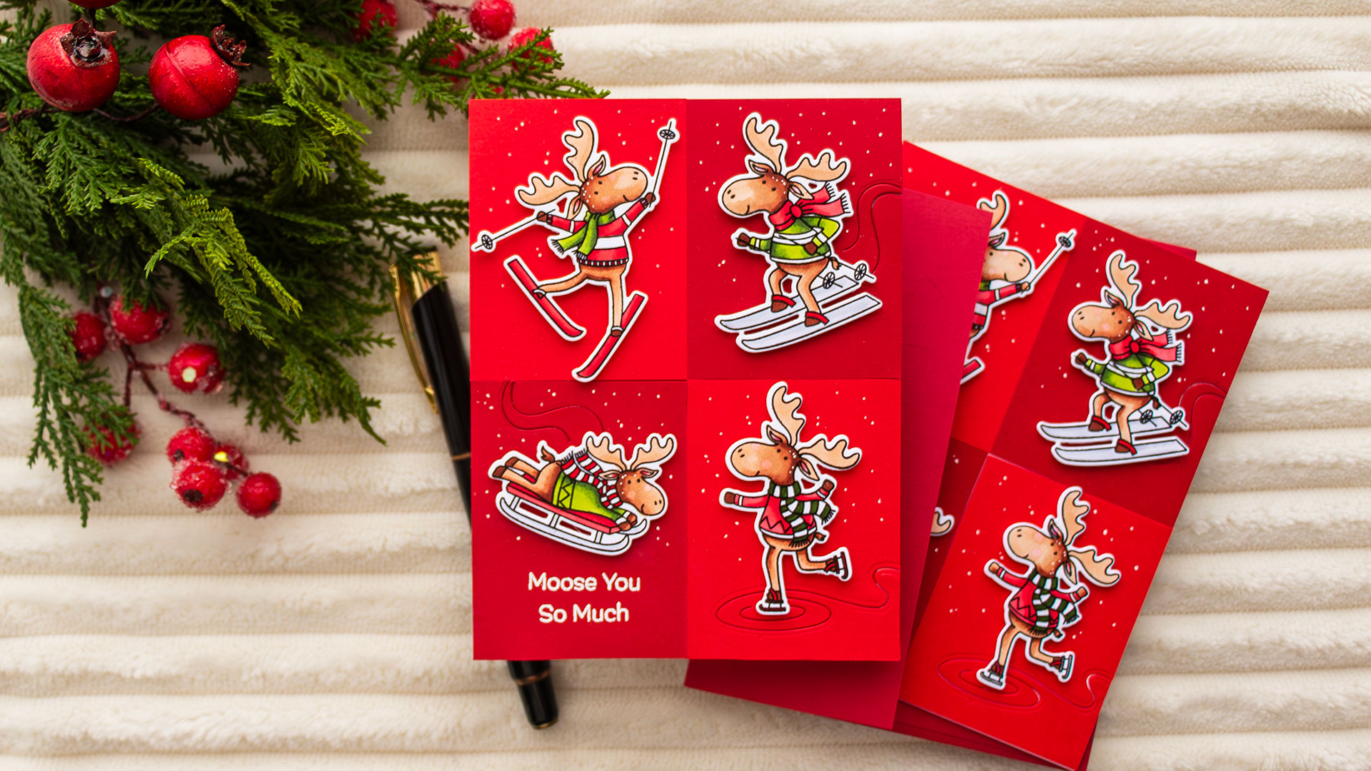 MFT Stamps | Grid Style Winter Card with Merry Moose. Video